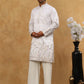 Men Silk Blend Embroidered Kurta Pyjama Set ( 65KP PJ11W 5458White )