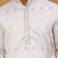 Men Silk Blend Embroidered Kurta Pyjama Set ( 65KP PJ11W 5458White )