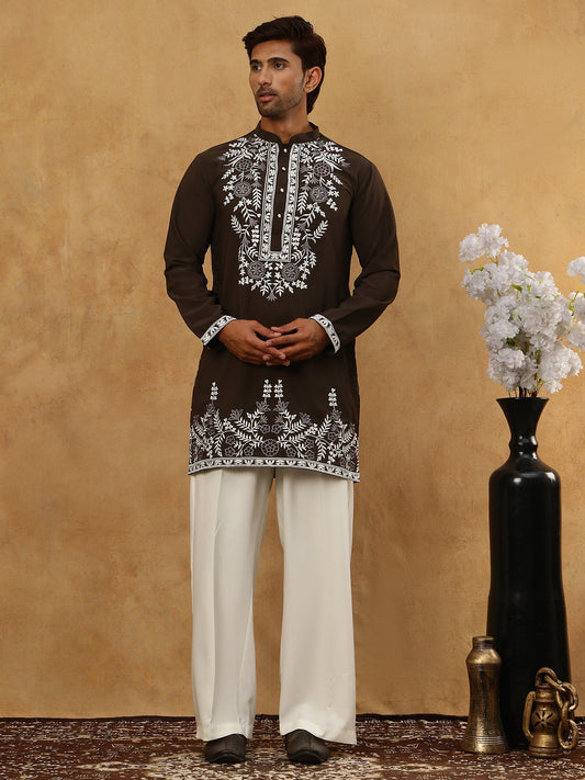 Men Japanese Fabric Embroidered Kurta Set ( 65KP PJ11W 5498Mehndi )