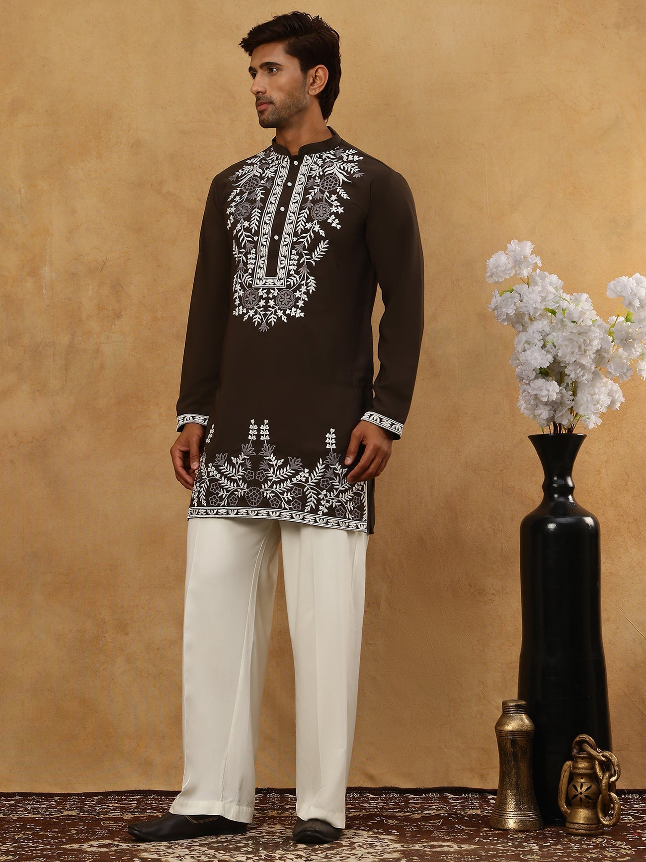 Men Japanese Fabric Embroidered Kurta Set ( 65KP PJ11W 5498Mehndi )