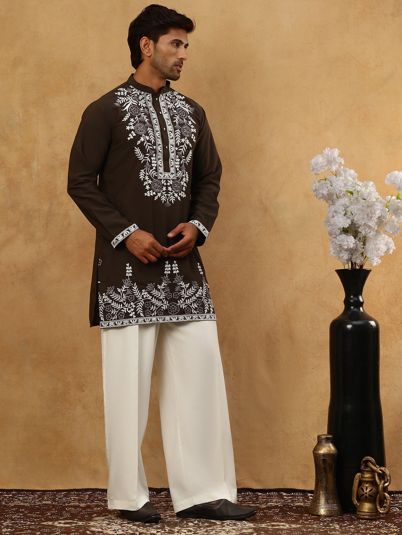 Men Japanese Fabric Embroidered Kurta Set ( 65KP PJ11W 5498Mehndi )