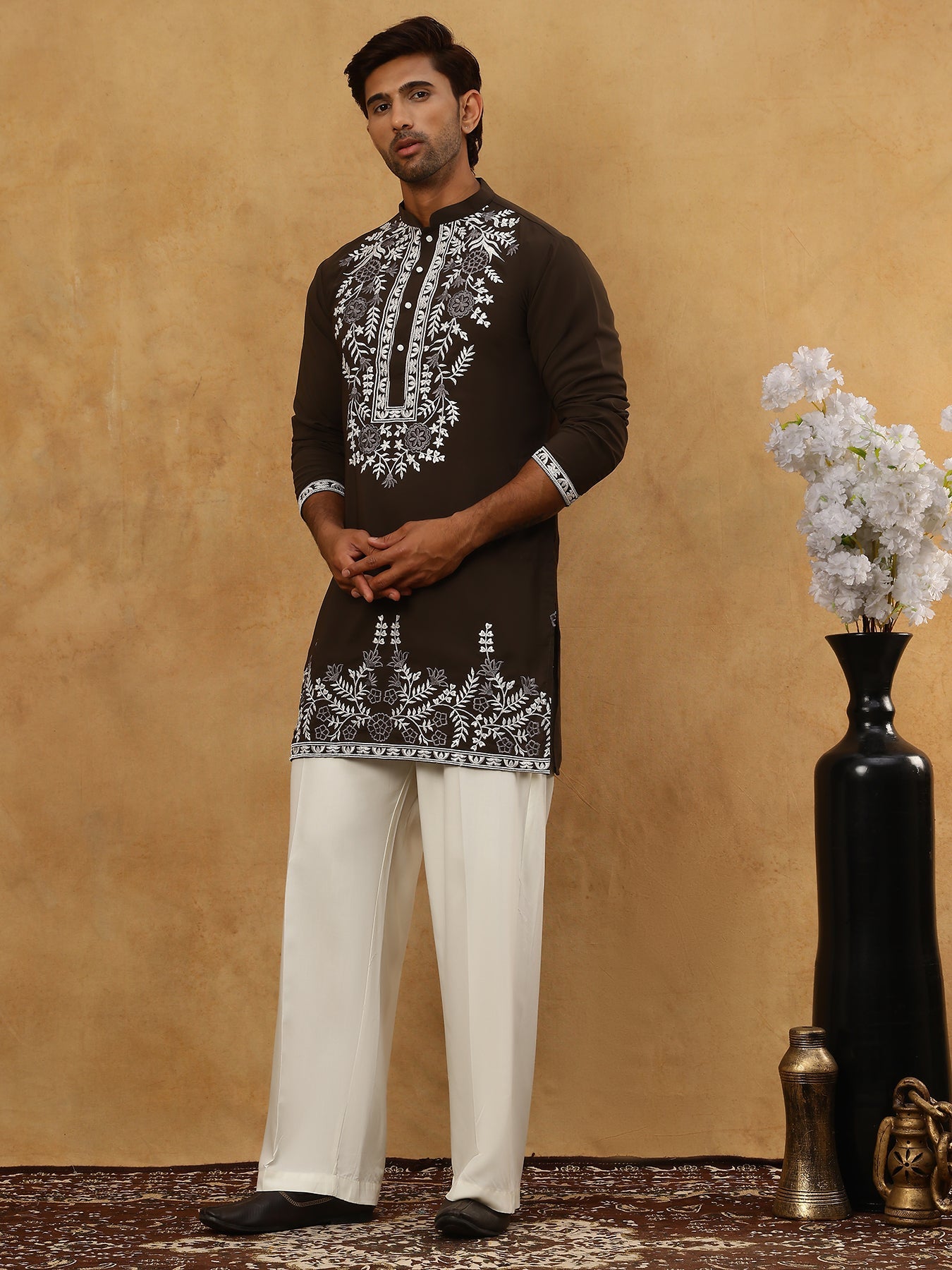 Men Japanese Fabric Embroidered Kurta Set ( 65KP PJ11W 5498Mehndi )