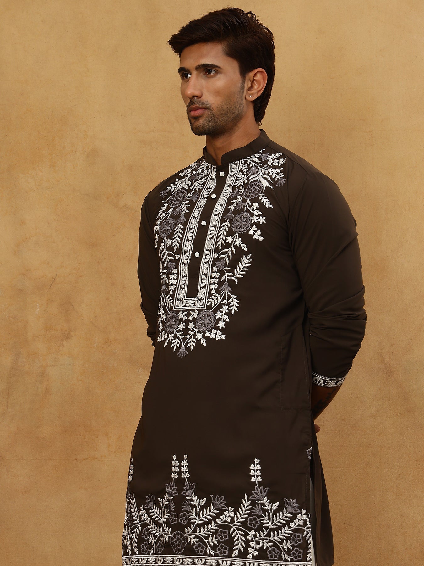 Men Japanese Fabric Embroidered Kurta Set ( 65KP PJ11W 5498Mehndi )