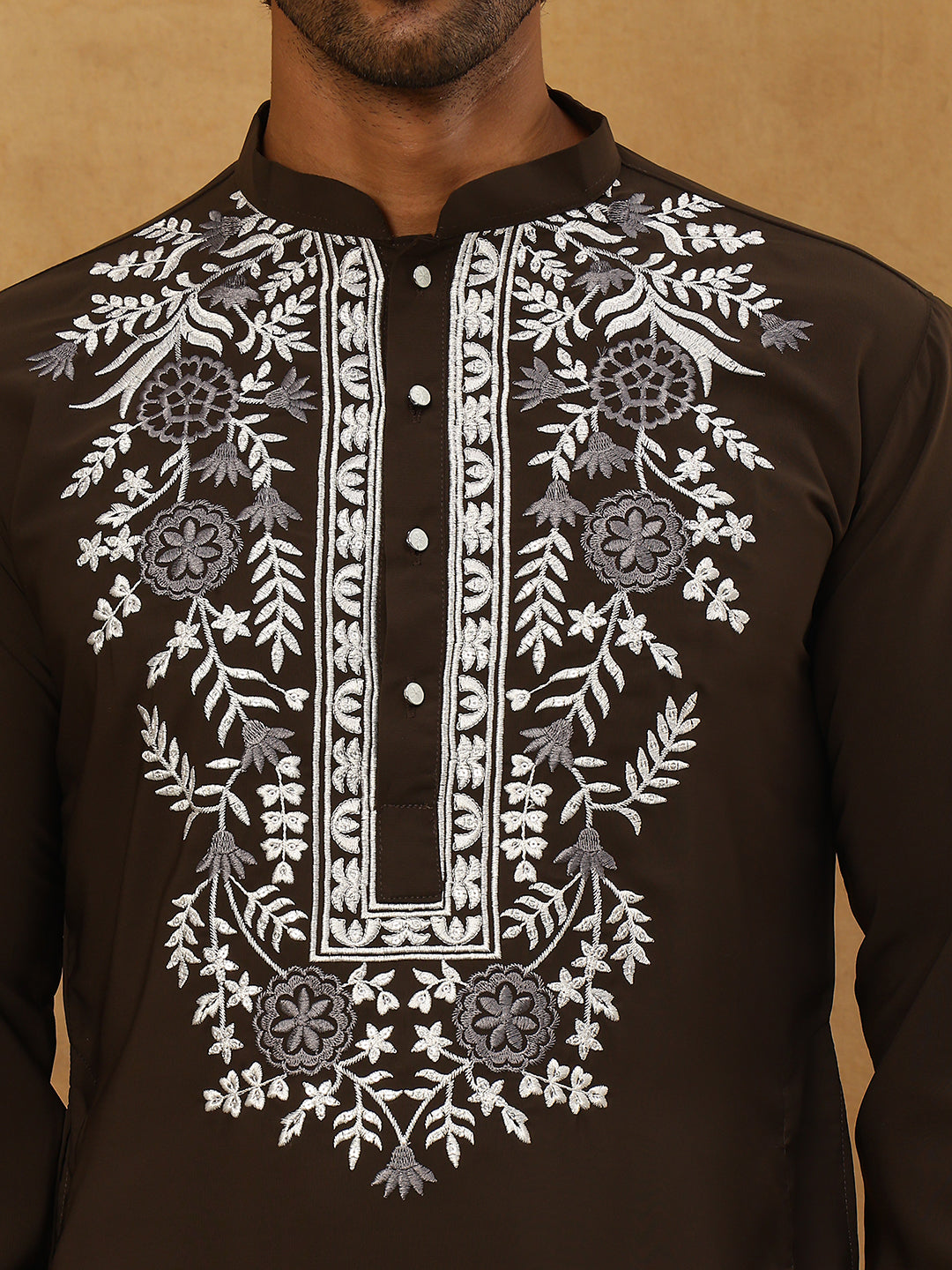 Men Japanese Fabric Embroidered Kurta Set ( 65KP PJ11W 5498Mehndi )