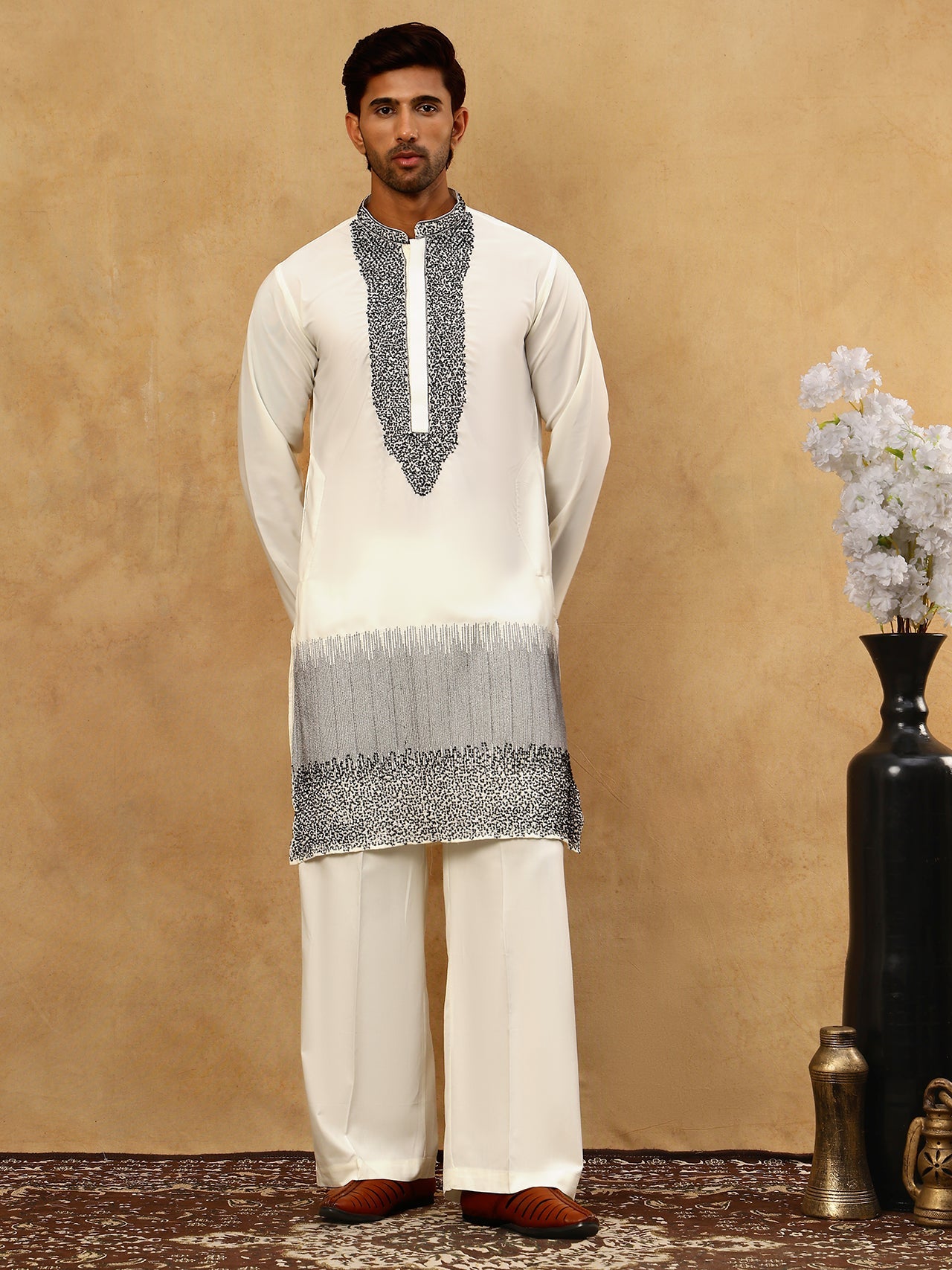 Japanese Imported Embroidered Kurta Set ( 65KP PJ11W 5502White )