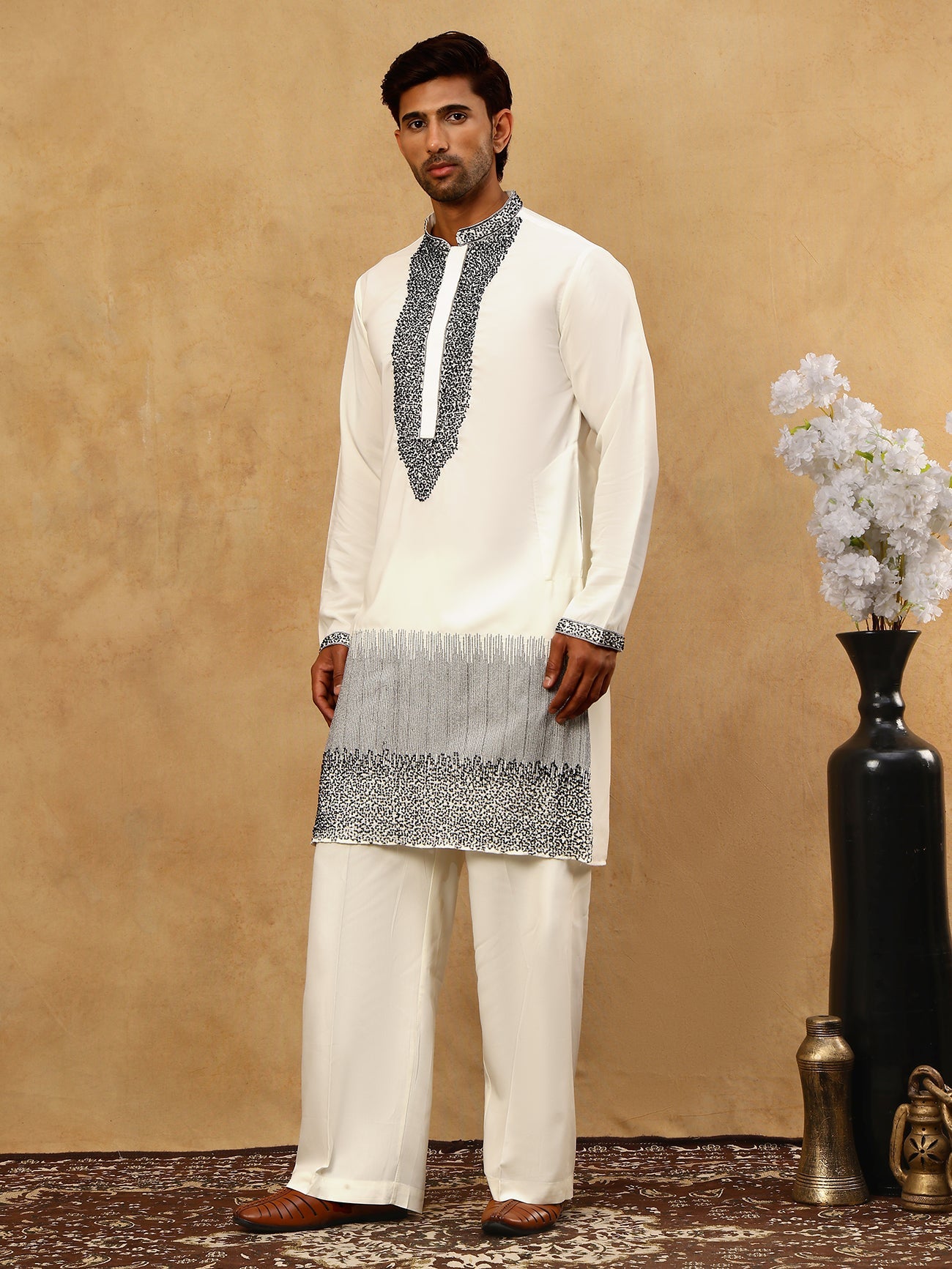 Japanese Imported Embroidered Kurta Set ( 65KP PJ11W 5502White )