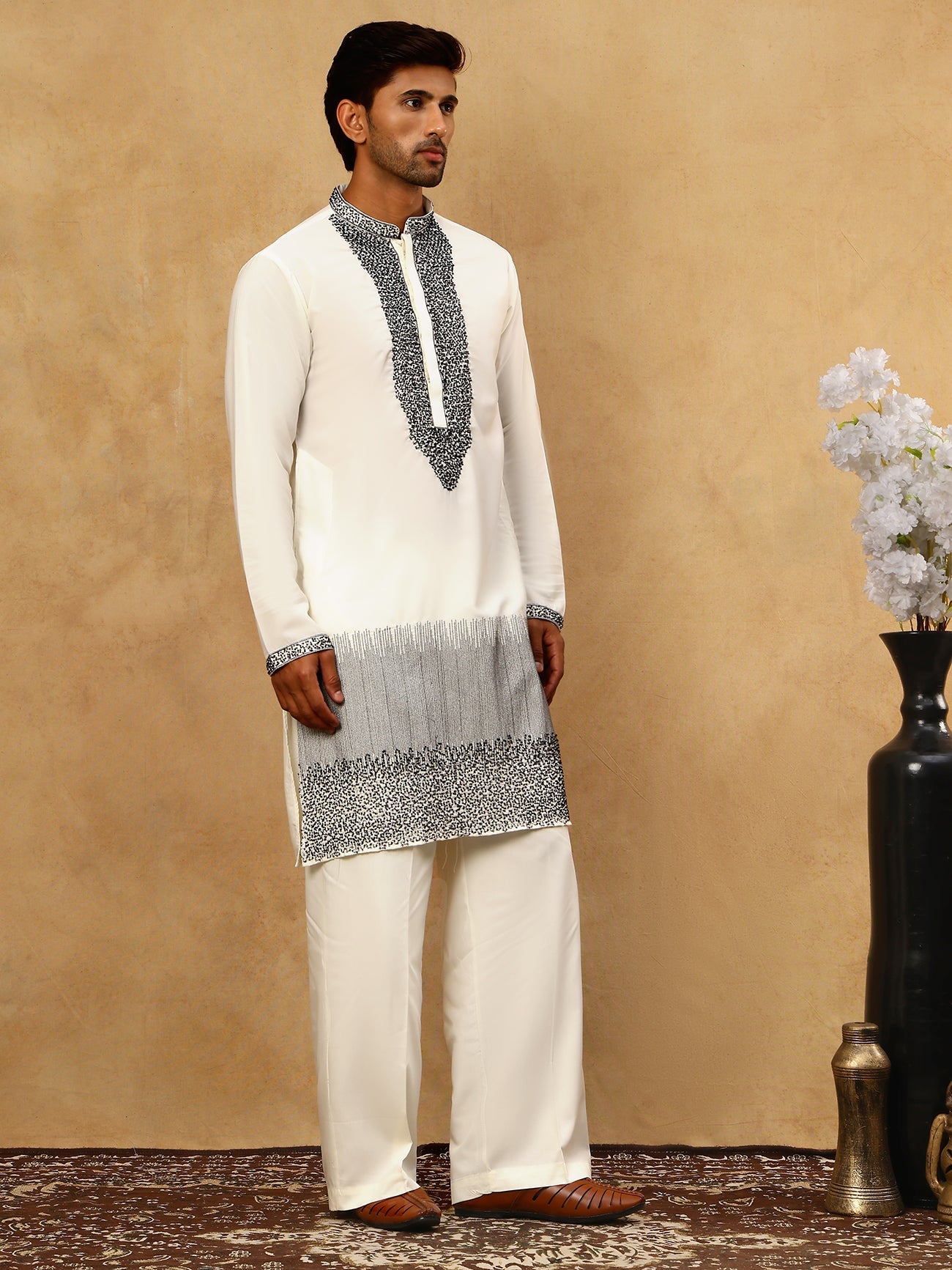 Japanese Imported Embroidered Kurta Set ( 65KP PJ11W 5502White )