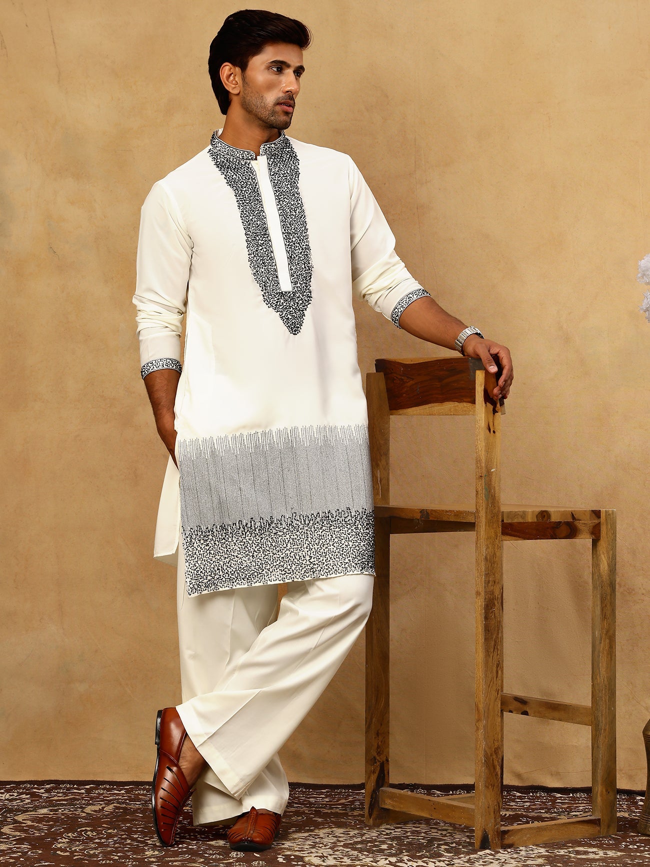 Japanese Imported Embroidered Kurta Set ( 65KP PJ11W 5502White )