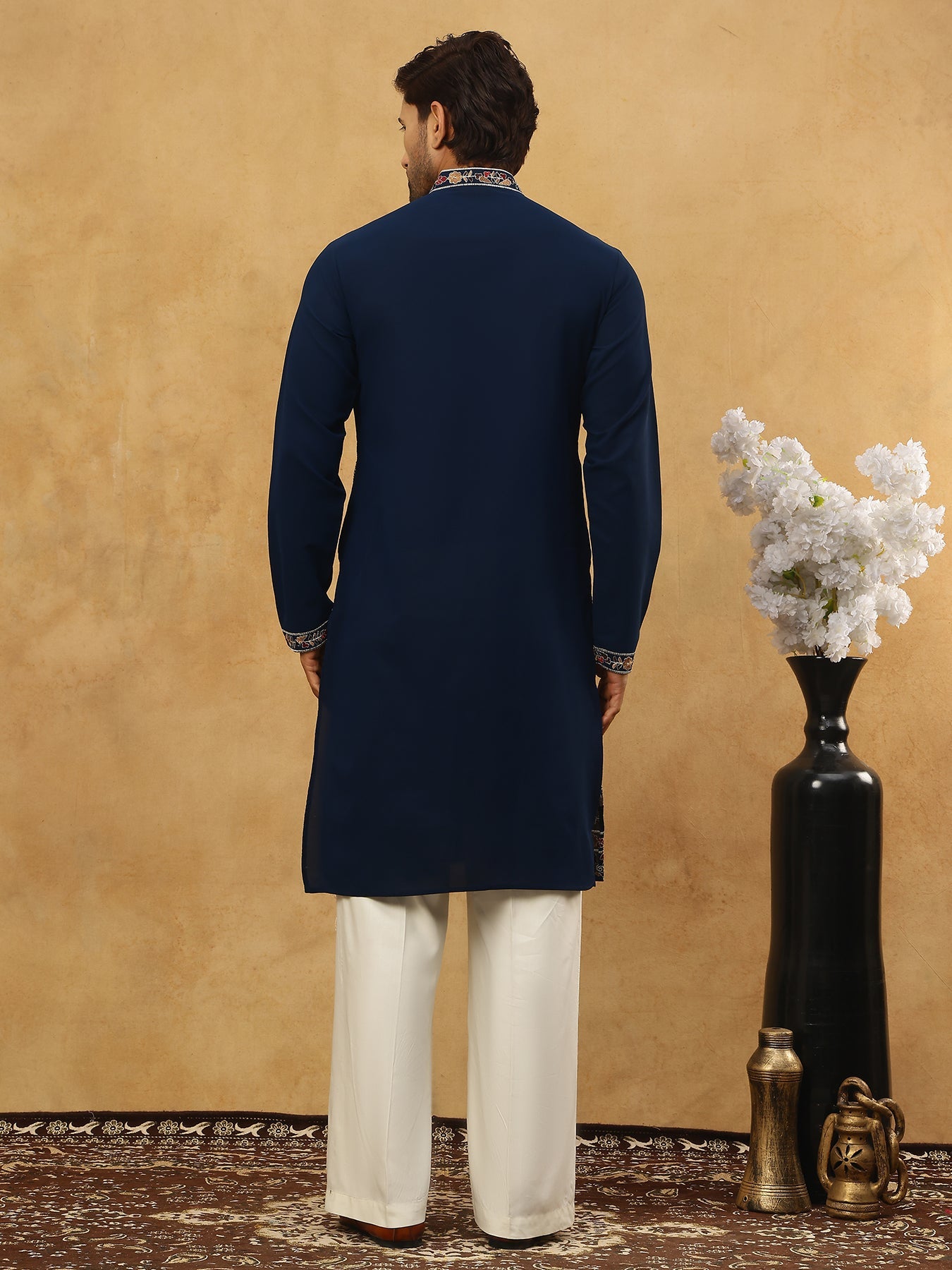 Embroidered Silk Blend Kurta Set ( 65KP PJ11W 5506Peacock )