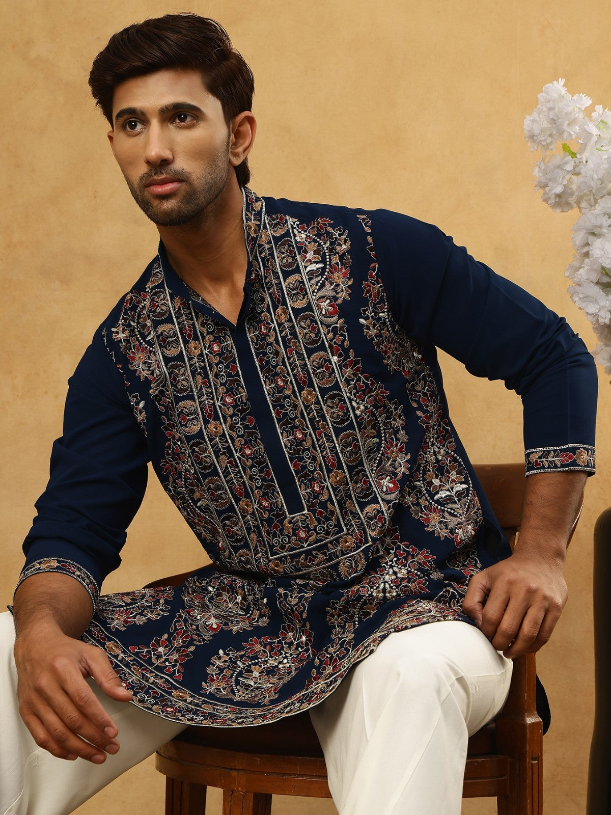 Embroidered Silk Blend Kurta Set ( 65KP PJ11W 5506Peacock )
