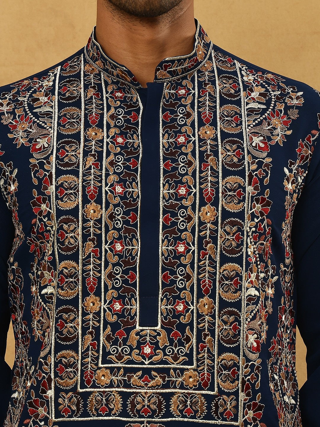 Embroidered Silk Blend Kurta Set ( 65KP PJ11W 5506Peacock )