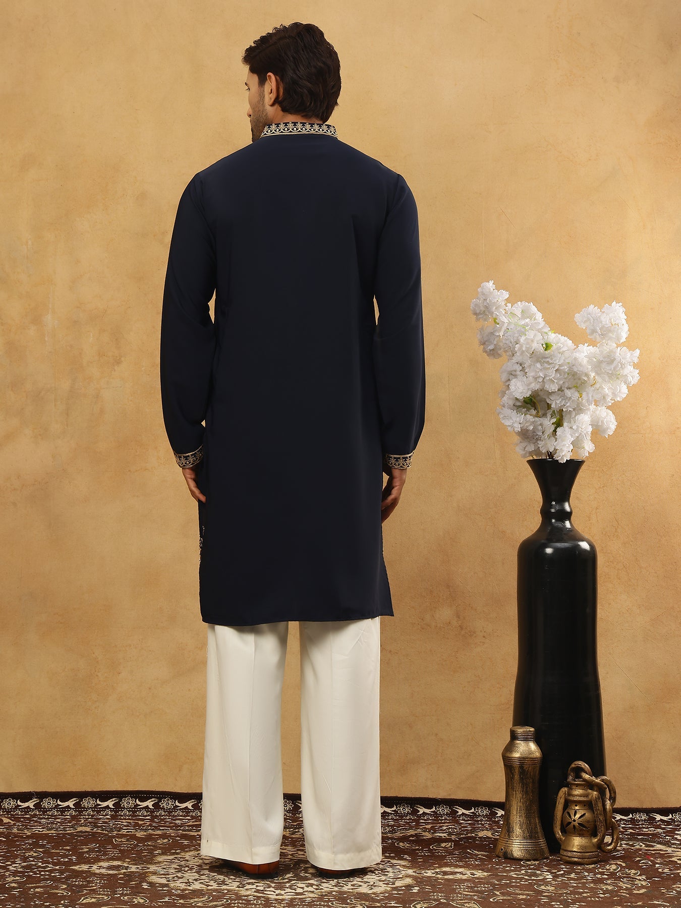 Men’s Japanese Embroidered Kurta Set ( 65KP PJ11W 5512Navy )