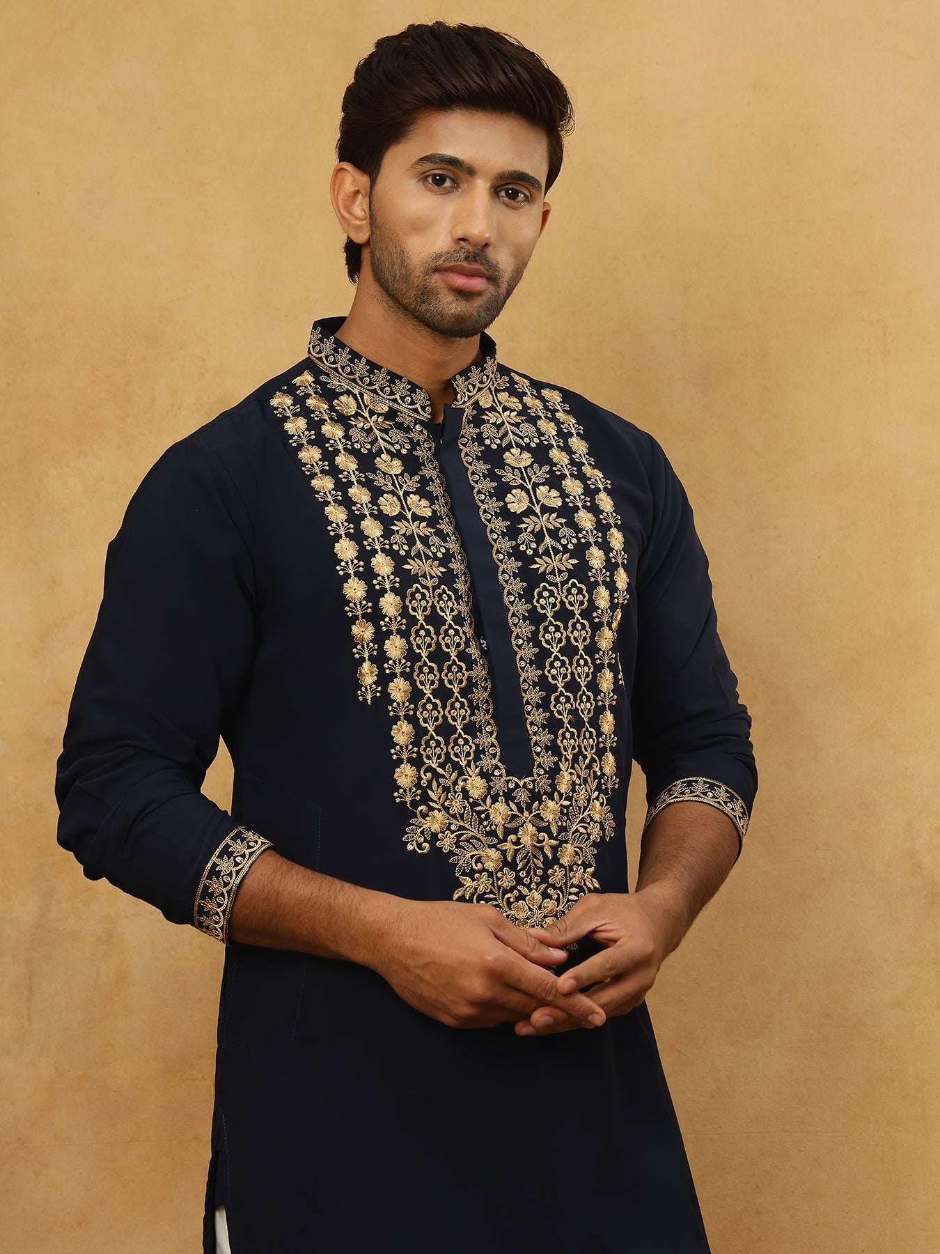 Men’s Japanese Embroidered Kurta Set ( 65KP PJ11W 5512Navy )