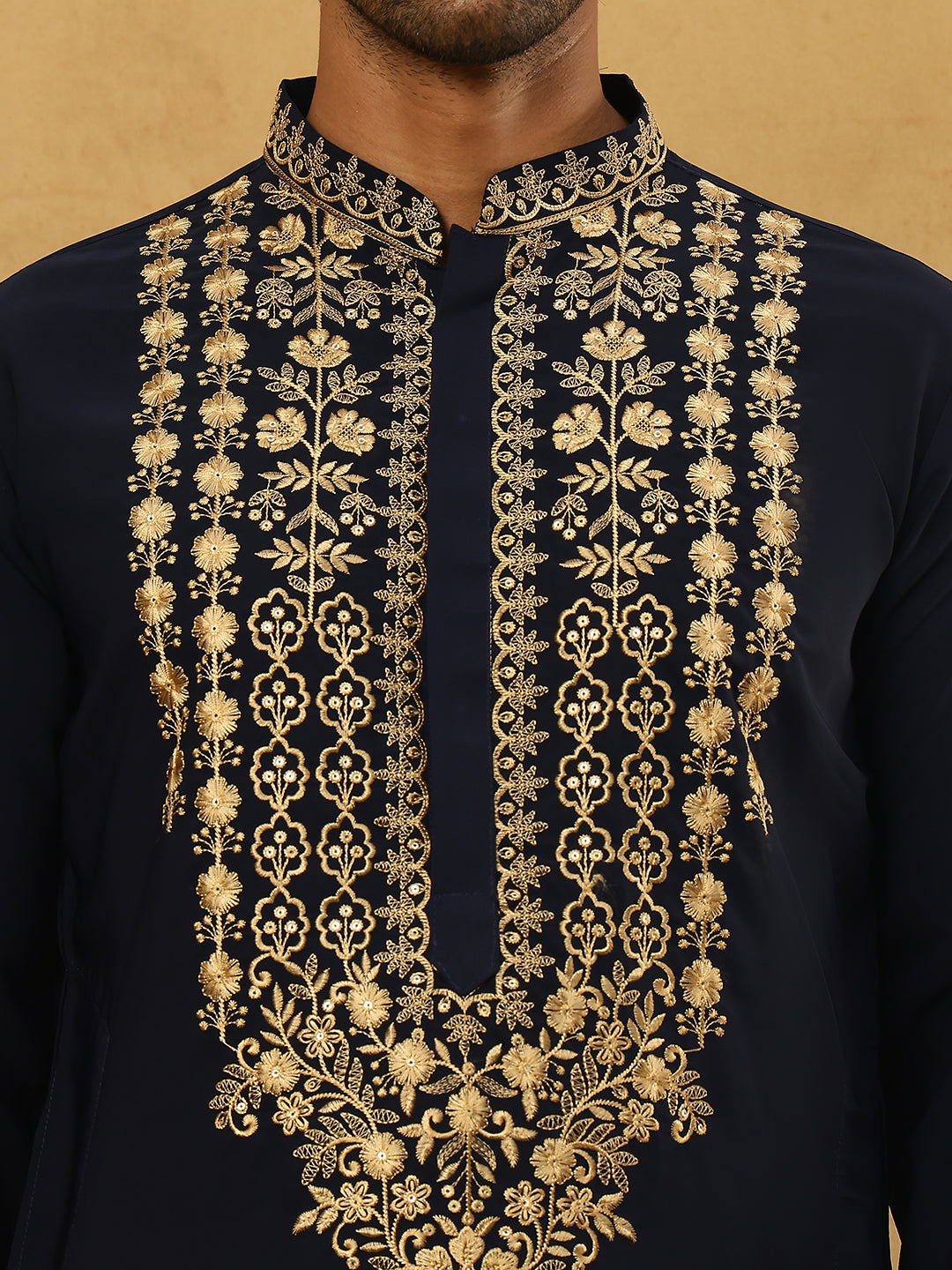 Men’s Japanese Embroidered Kurta Set ( 65KP PJ11W 5512Navy )