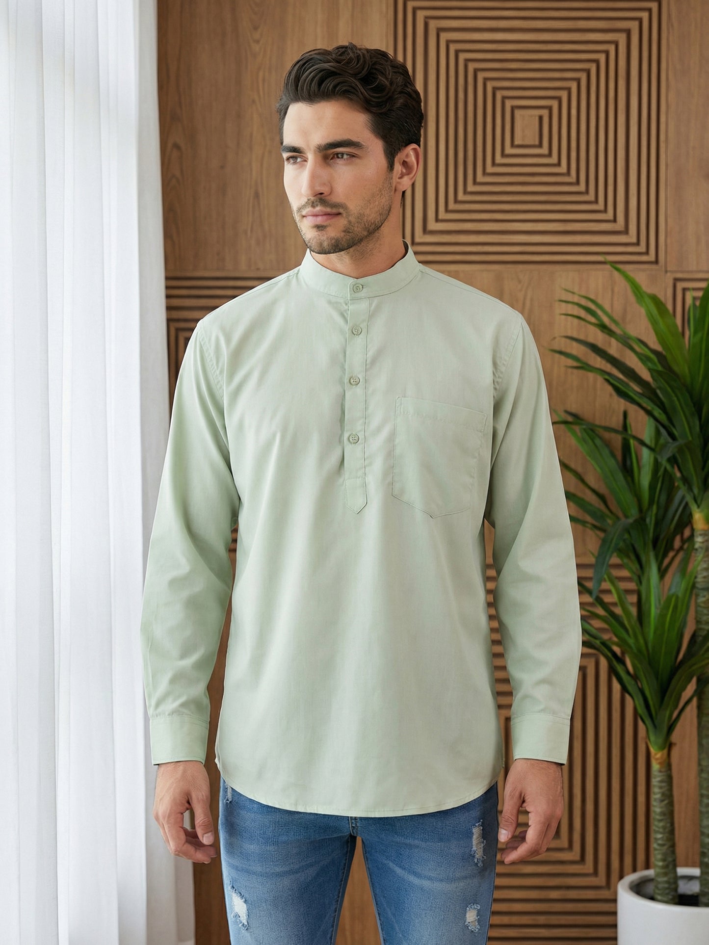 Pista Casual Solid Short Kurta ( ANMSK 5397Pista )