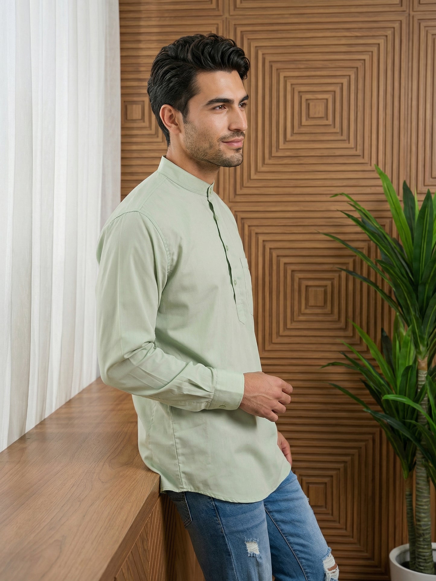 Pista Casual Solid Short Kurta ( ANMSK 5397Pista )