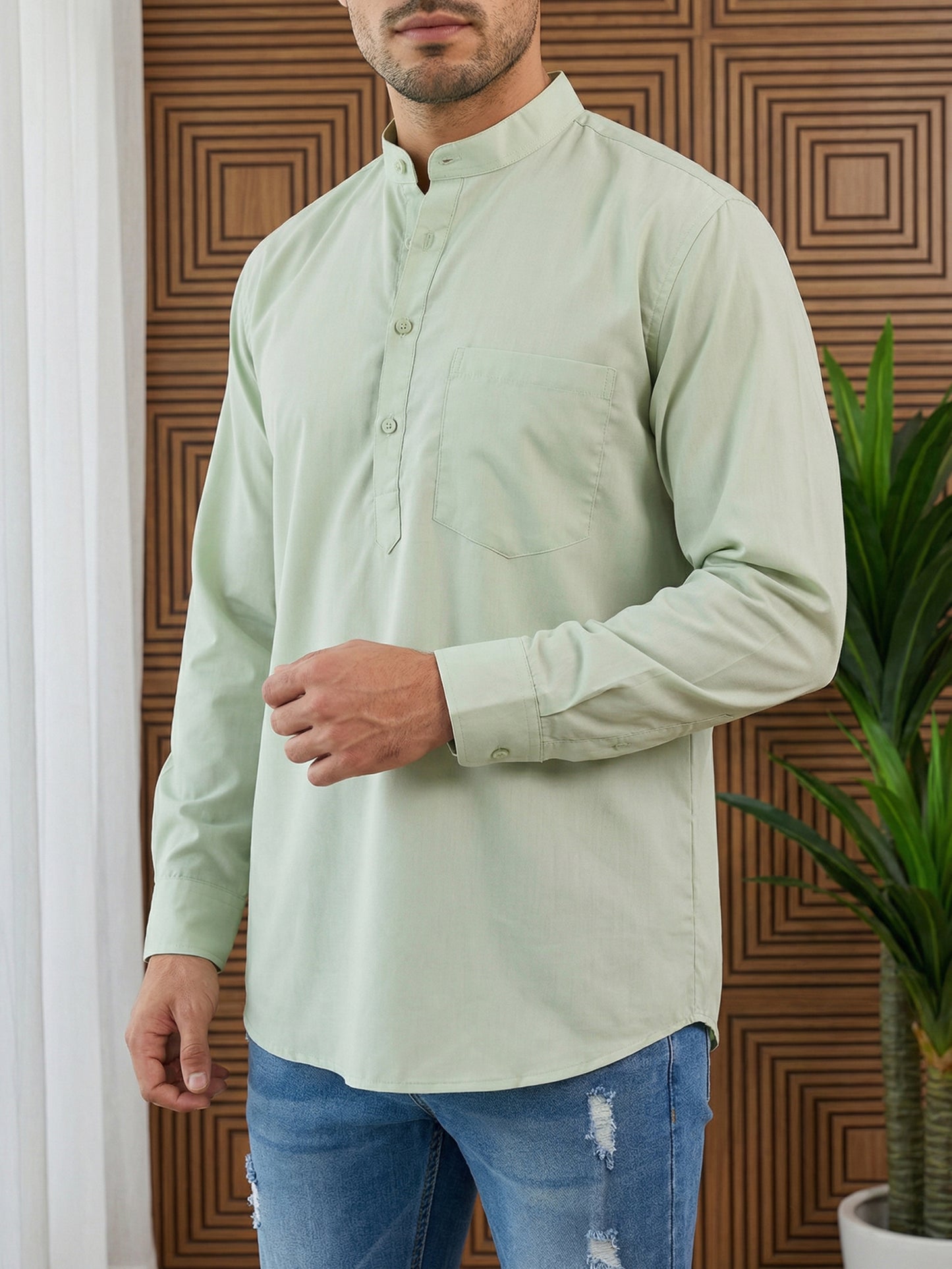 Pista Casual Solid Short Kurta ( ANMSK 5397Pista )