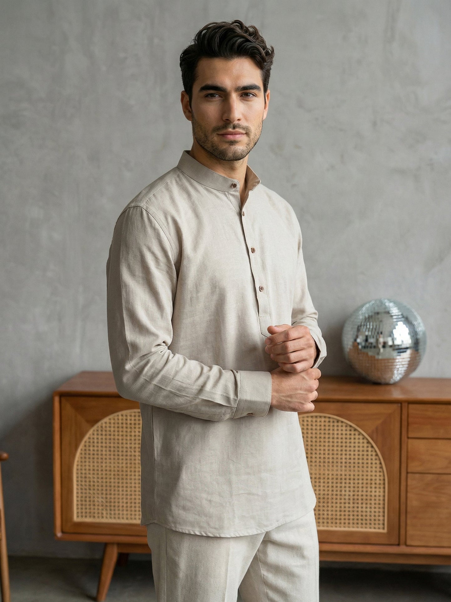 Men’s Solid Pure Cotton Short Kurta ( 65SK 5398Beige ) [FF] [P-16]