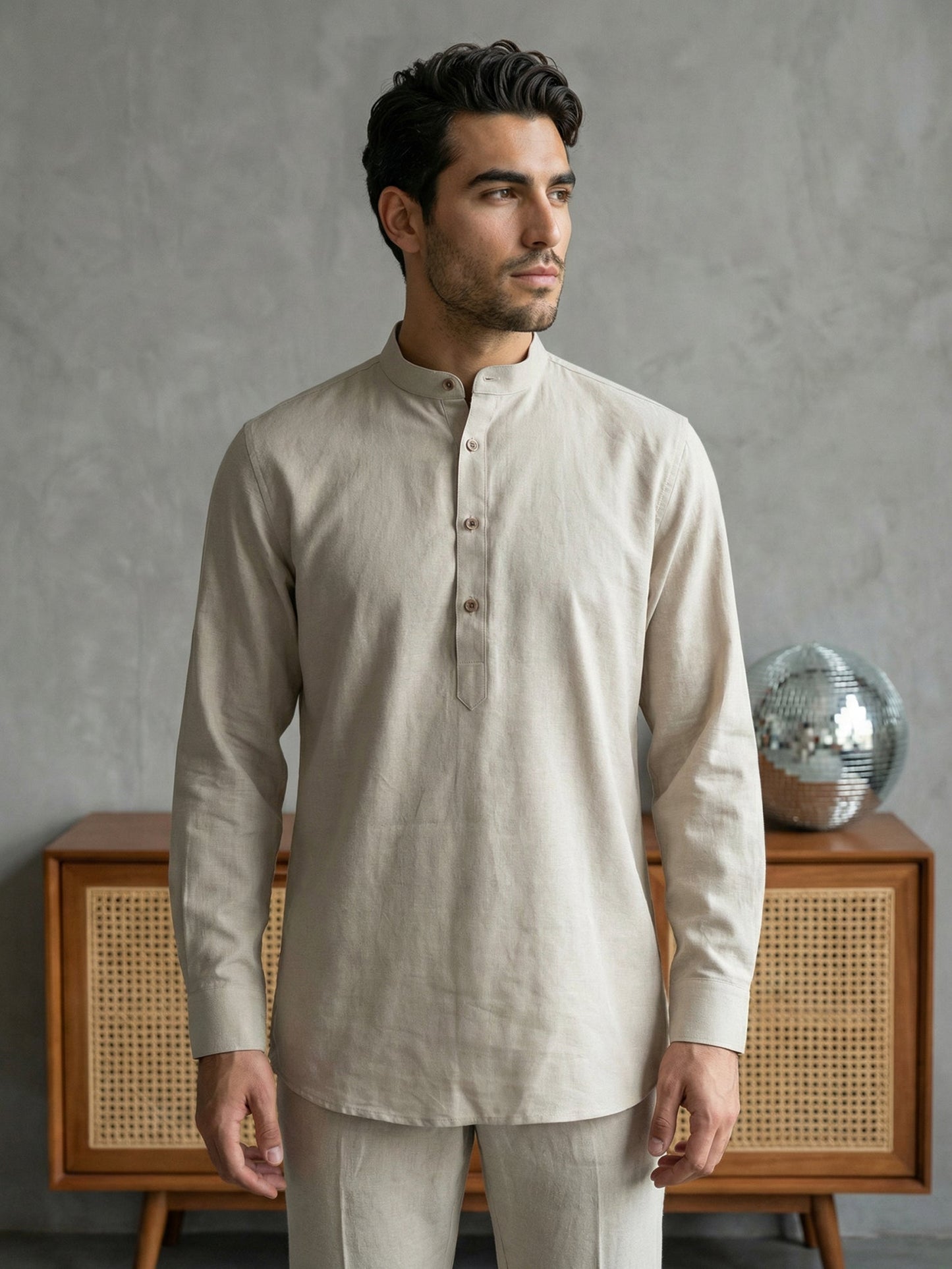 Men’s Solid Pure Cotton Short Kurta ( 65SK 5398Beige ) [FF] [P-16]