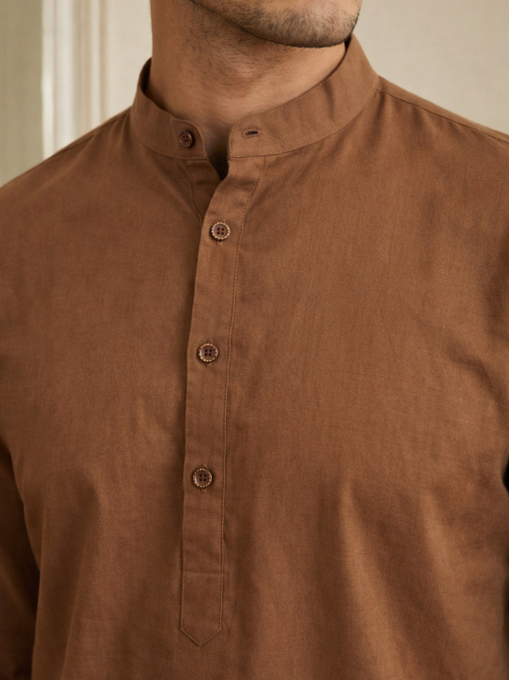 Men’s Solid Pure Cotton Short Kurta ( 65SK 5398Brown ) [FF] [P-16]