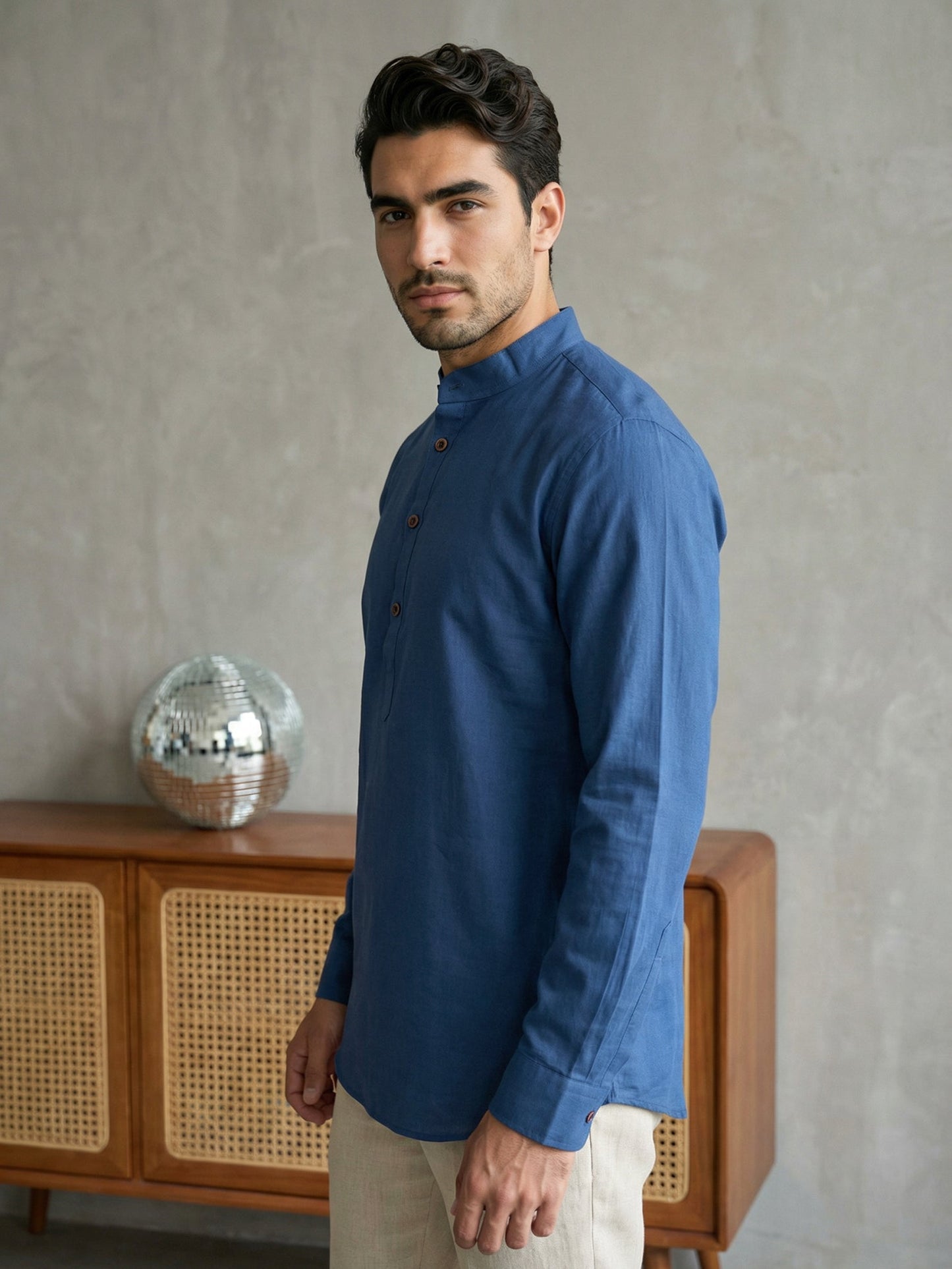 Men’s Solid Pure Cotton Short Kurta ( 65SK 5398Navy ) [FF] [P-16]