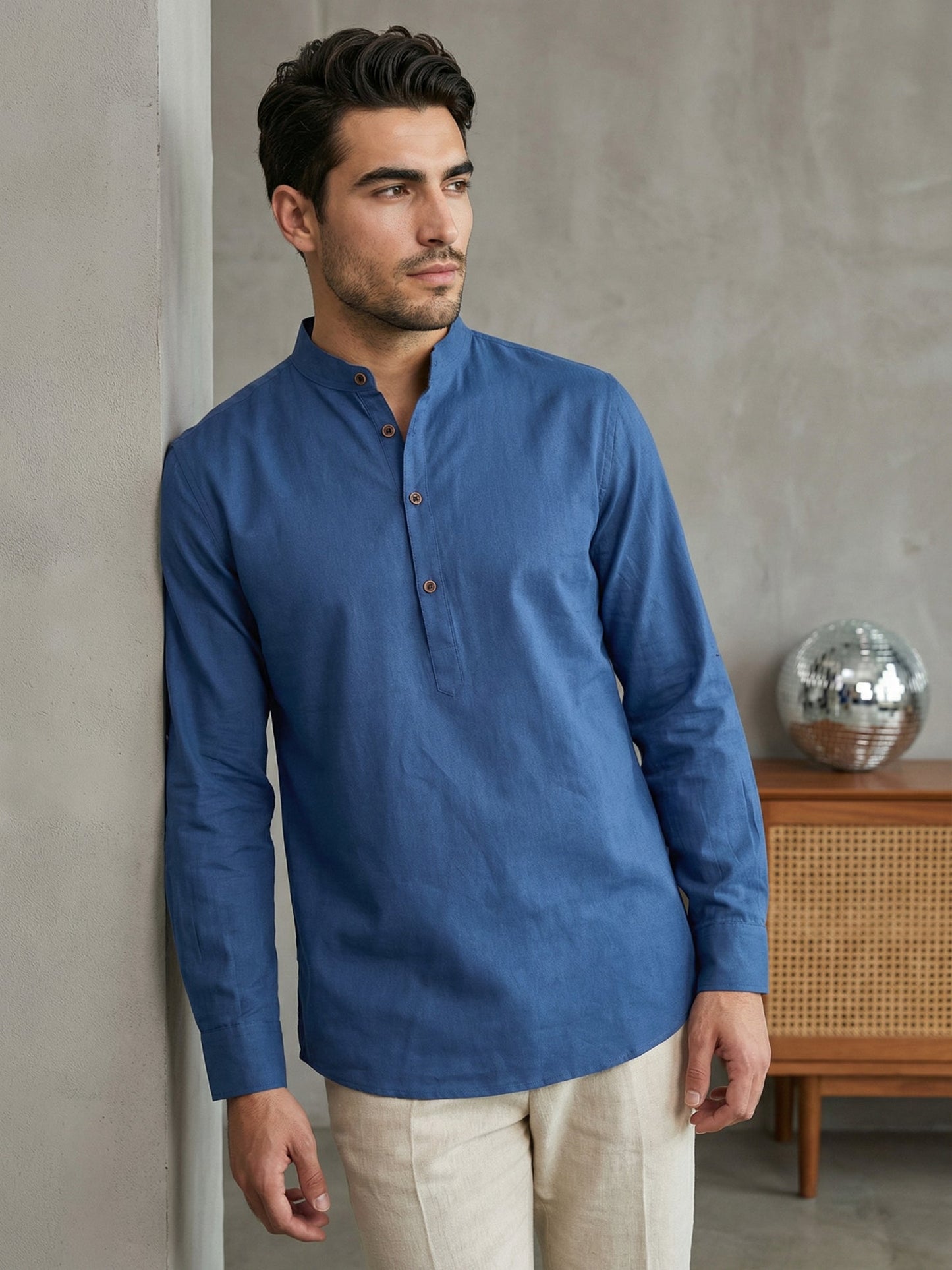 Men’s Solid Pure Cotton Short Kurta ( 65SK 5398Navy ) [FF] [P-16]