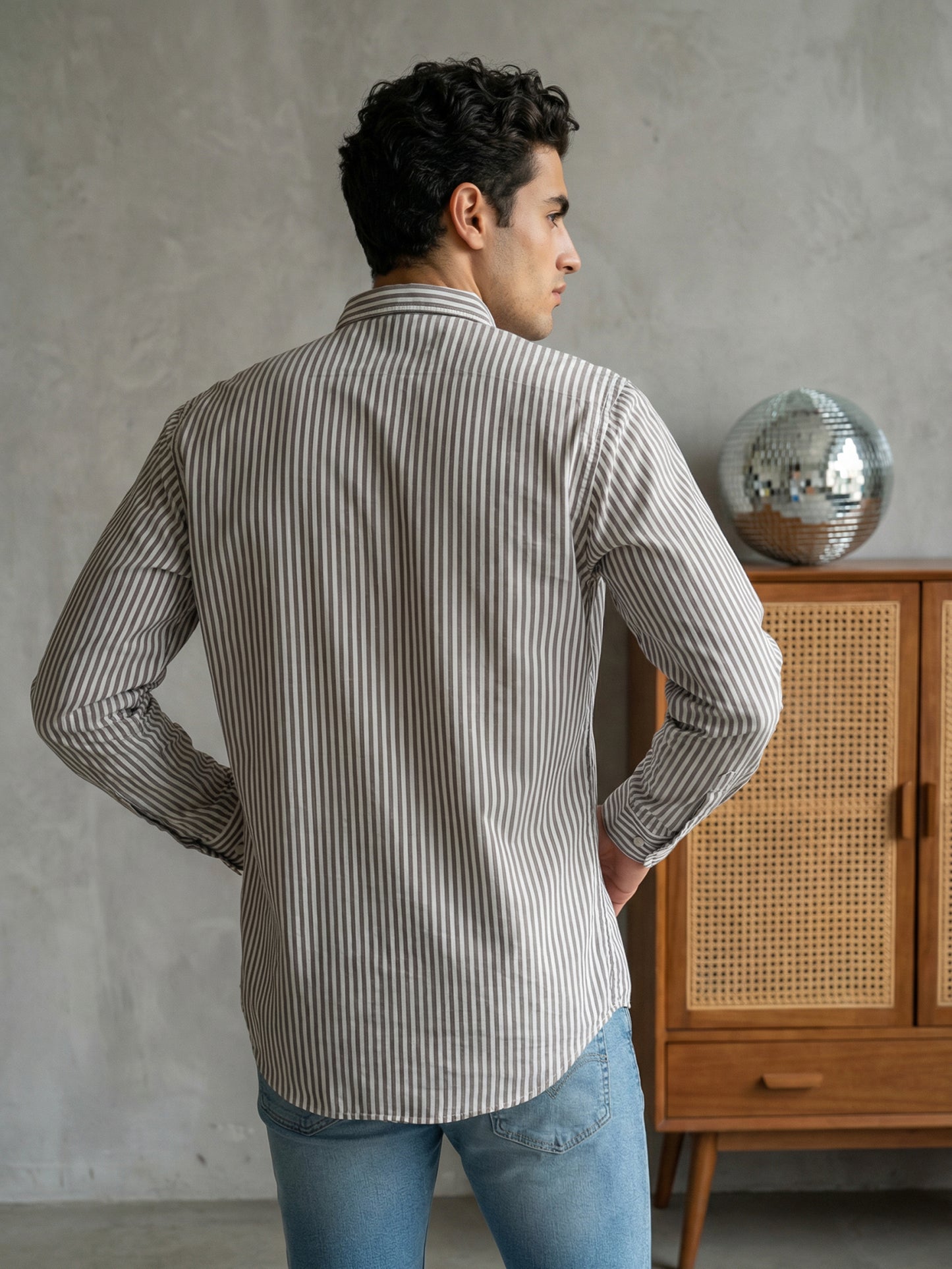 Men’s Beige Striped Short Kurta ( ANMSK 5456Beige )