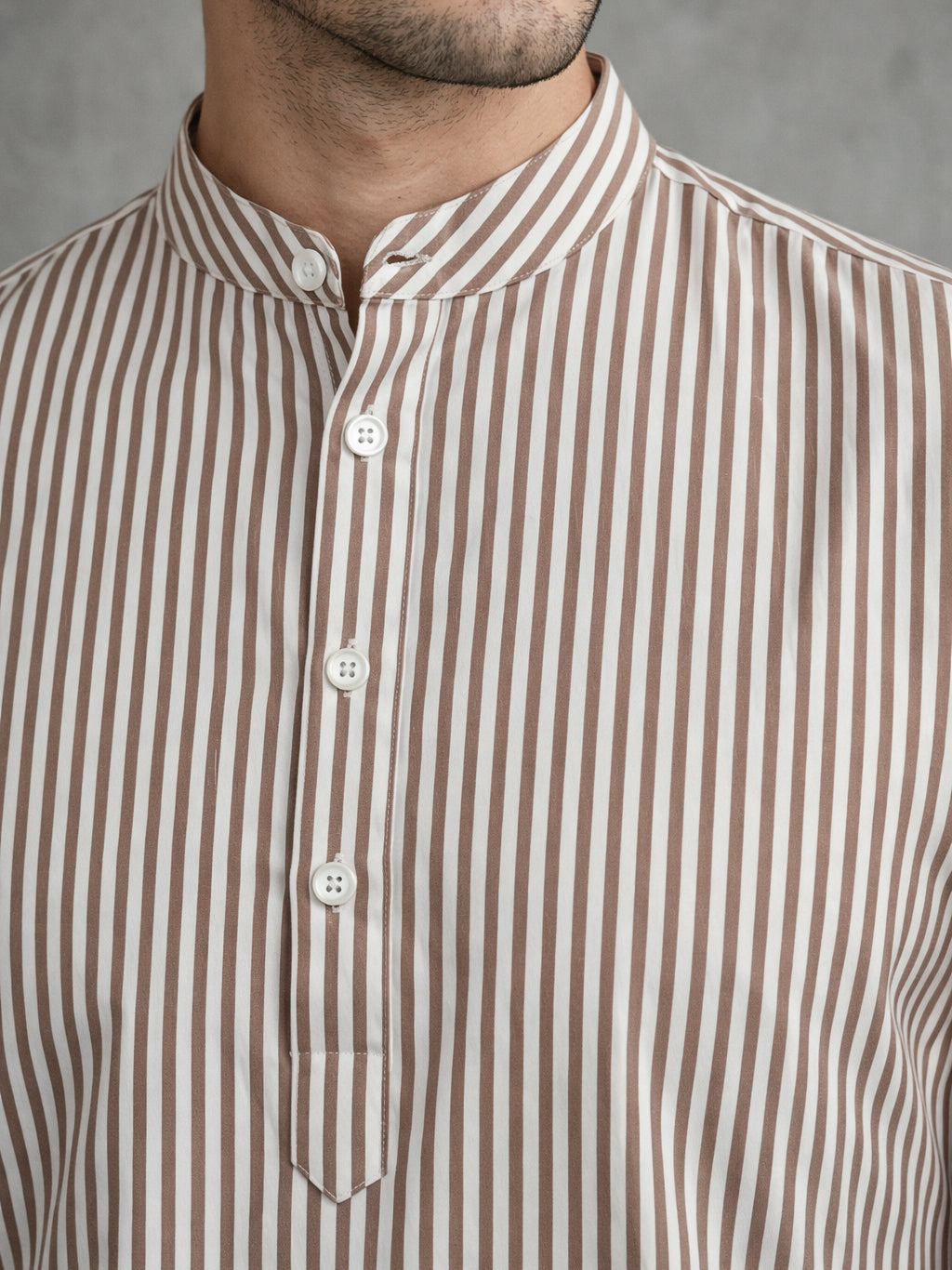 Men’s Beige Striped Short Kurta ( ANMSK 5456Beige )