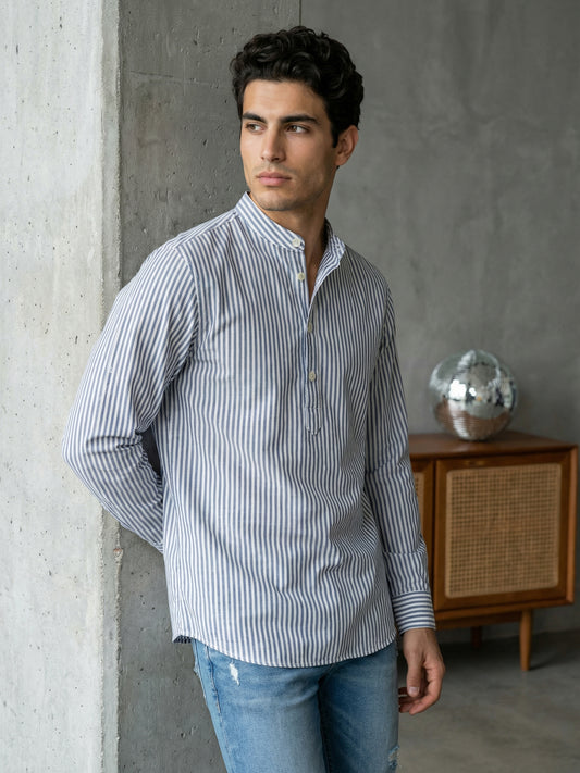 Men’s Blue Striped Short Kurta ( ANMSK 5456Blue )