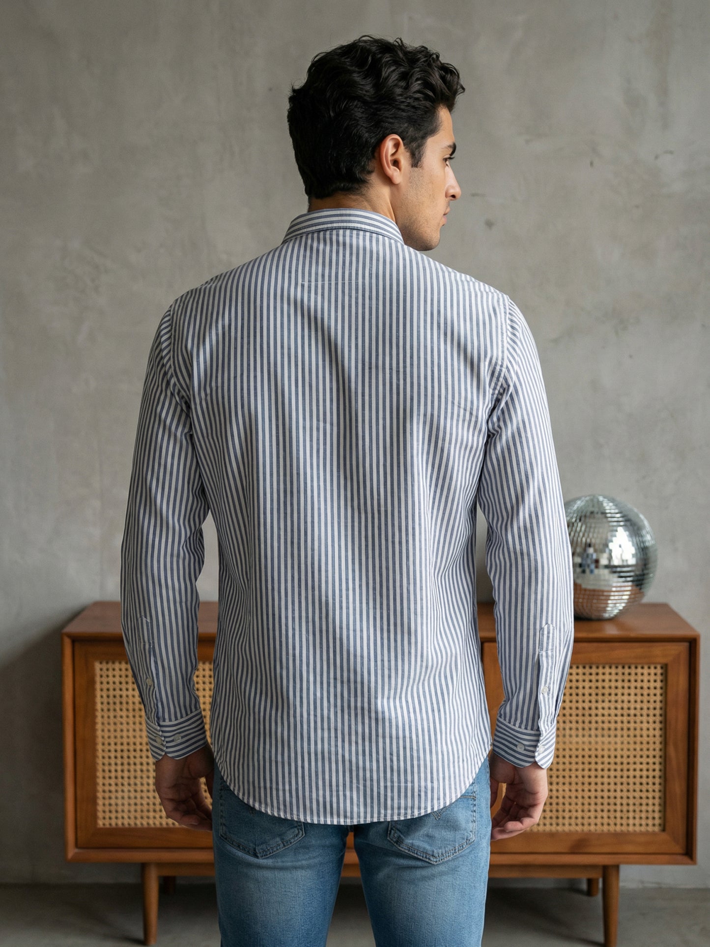 Men’s Blue Striped Short Kurta ( ANMSK 5456Blue )