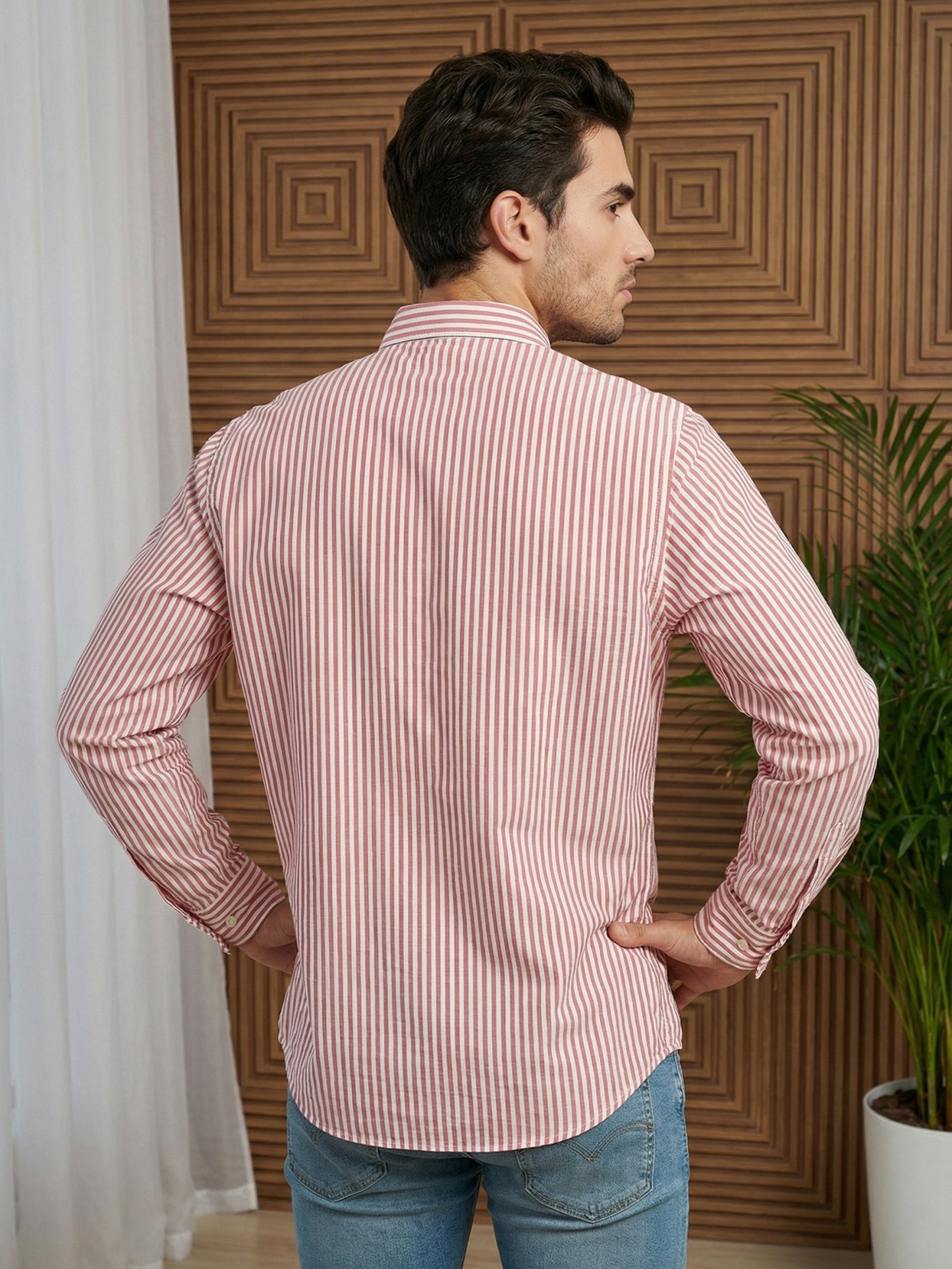 Men’s Coral Striped Short Kurta ( 65SK 5456Coral ) [FF] [O-6]