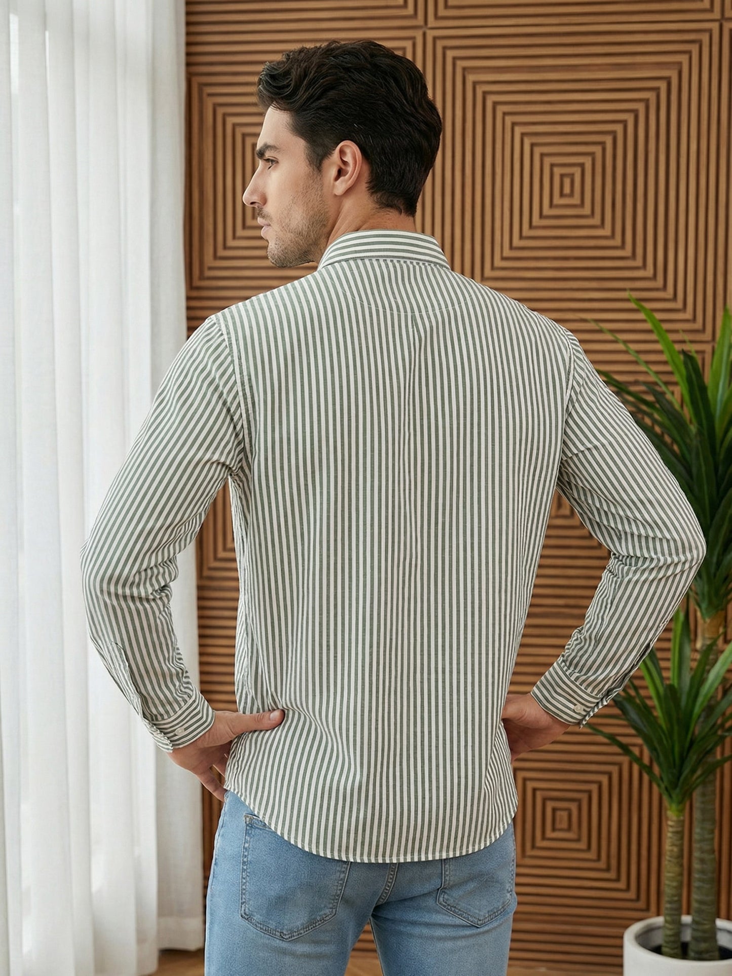 Men’s Green Striped Short Kurta ( 65SK 5456Green ) [FF] [O-6]
