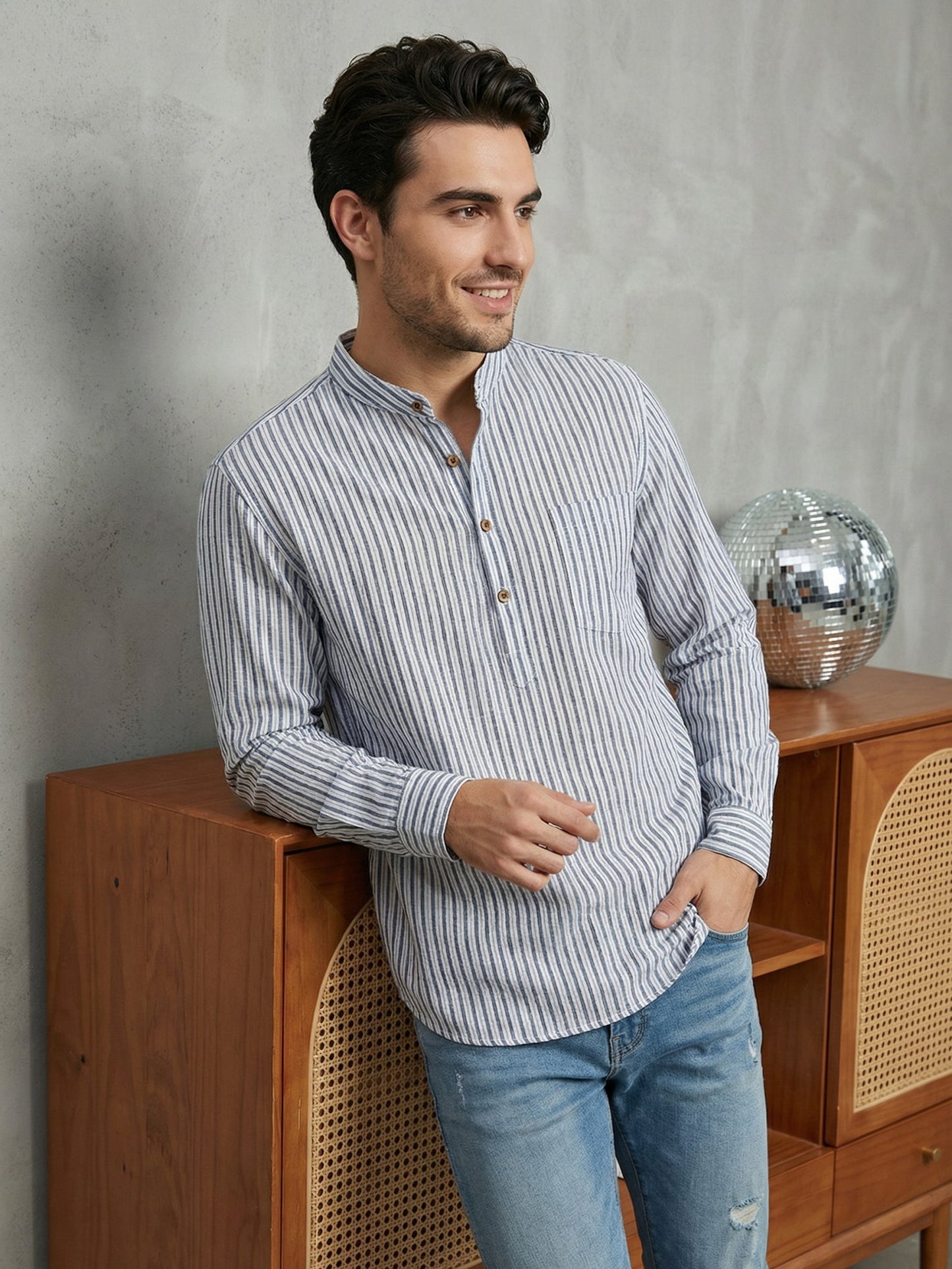 Men’s Blue Striped Short Kurta ( 65SK 5471Blue ) [FF] [K-14]
