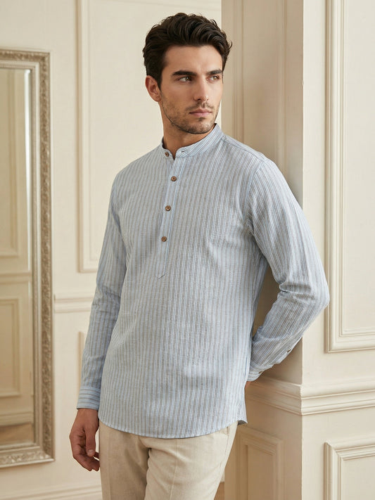 Men’s Sky Blue Striped Short Kurta ( 65SK 5471Sky ) [FF] [K-14]