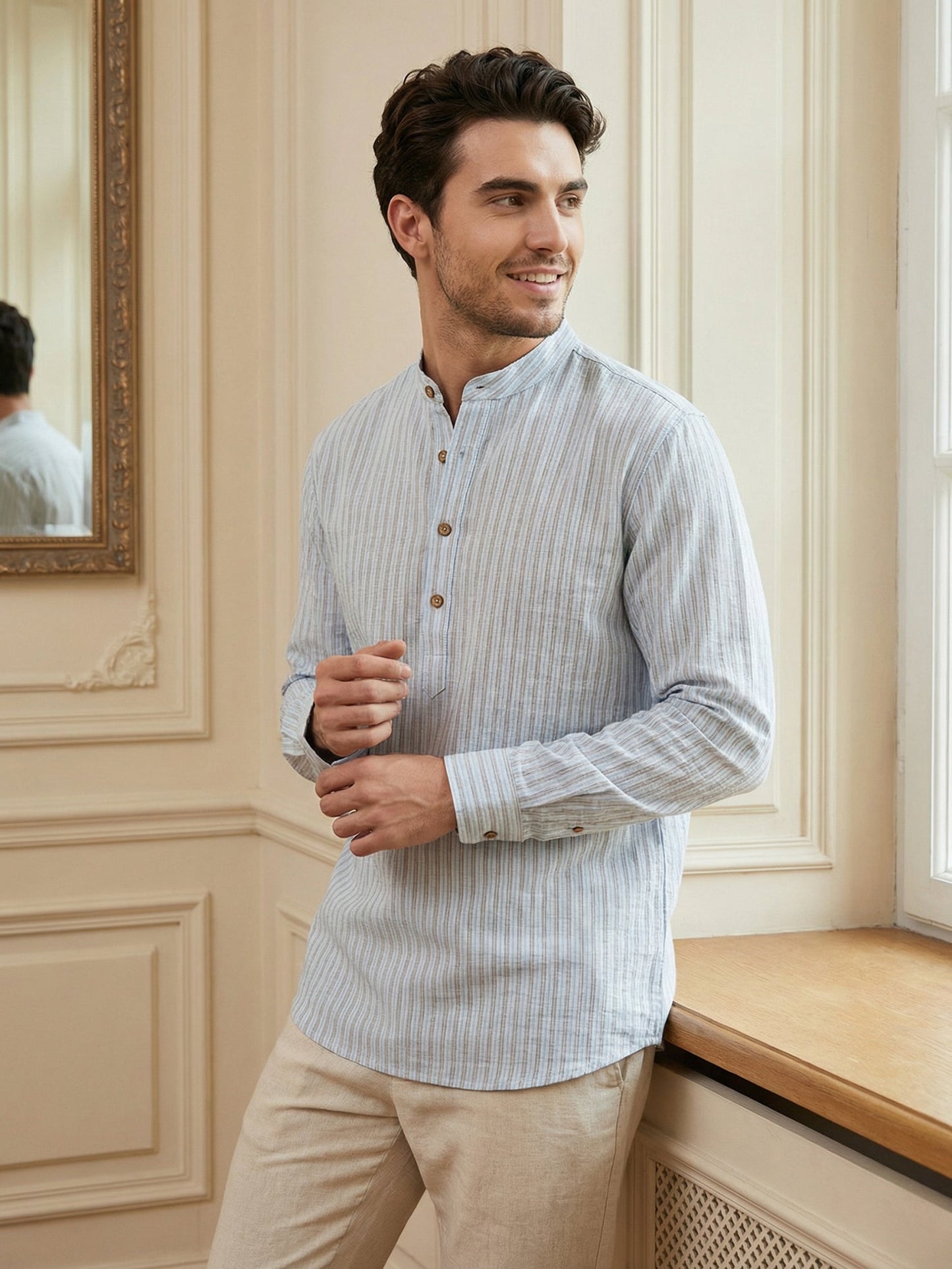Men’s Sky Blue Striped Short Kurta ( 65SK 5471Sky ) [FF] [K-14]