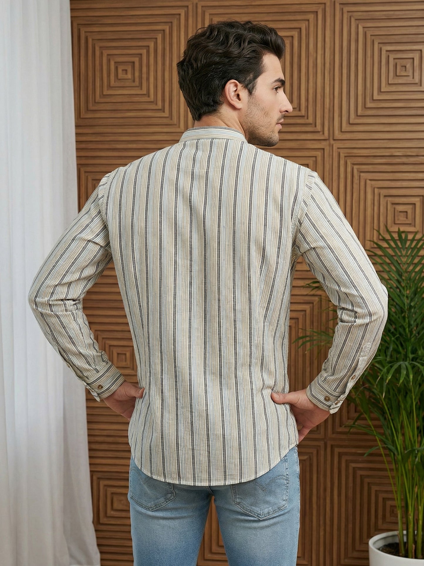Men’s Yellow Striped Short Kurta ( 65SK 5471Yellow ) [FF] [K-14]