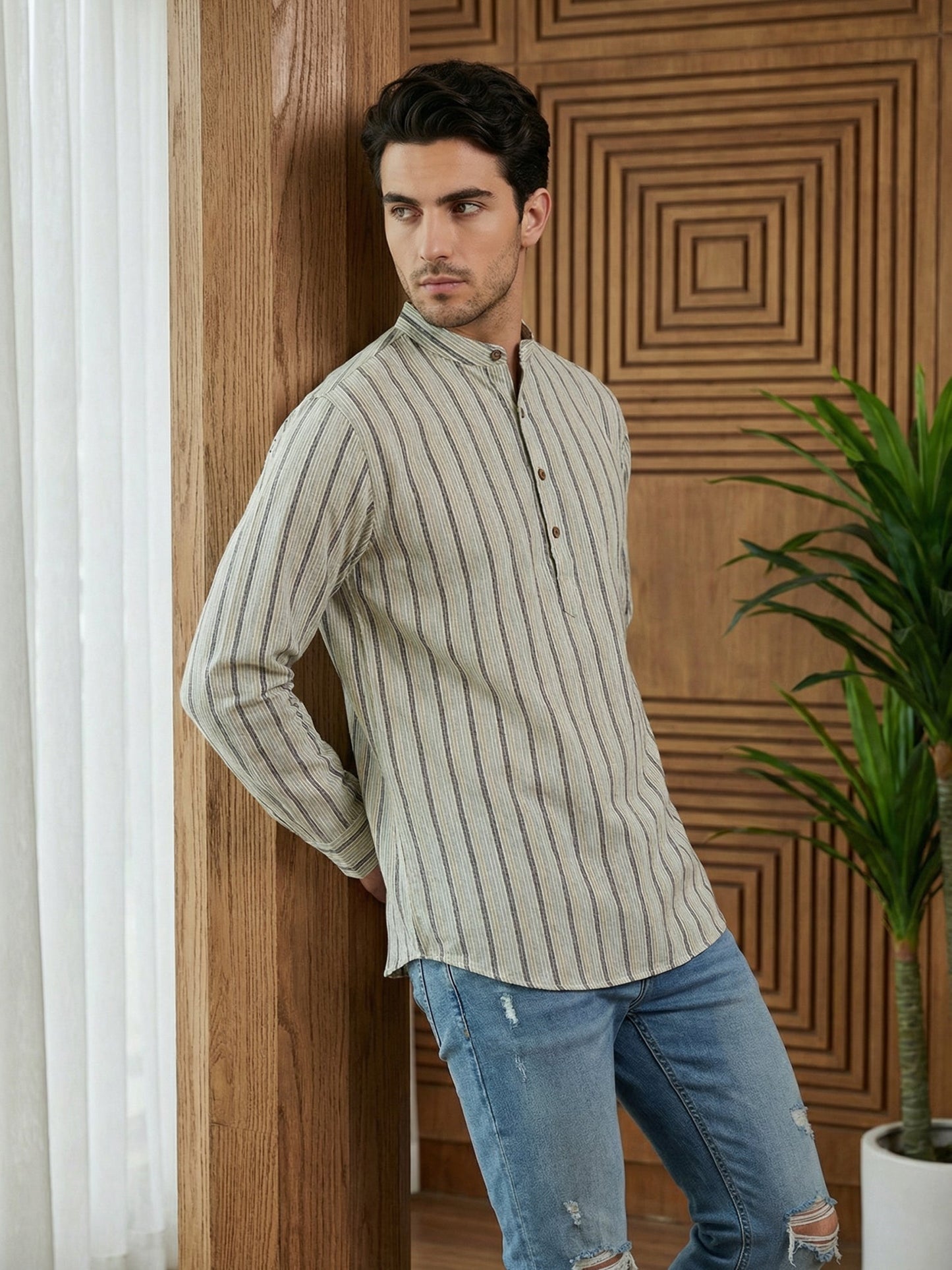 Men’s Yellow Striped Short Kurta ( 65SK 5471Yellow ) [FF] [K-14]