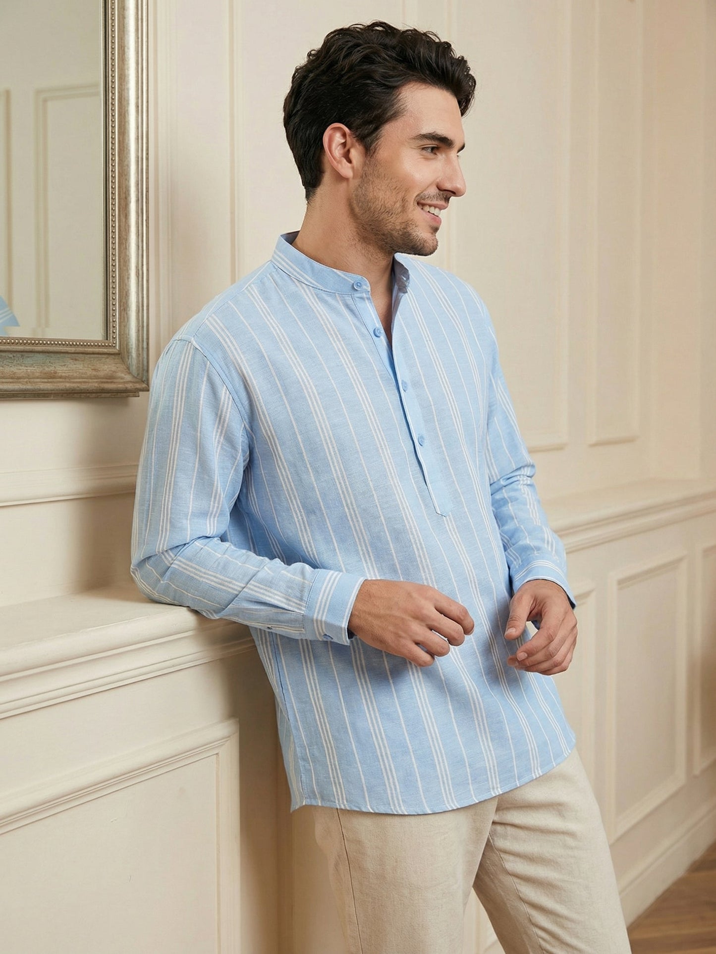 Stripe Pattern Cotton Blend Ethnic Kurta ( 65SK 5485Blue ) [FF] [K-13]