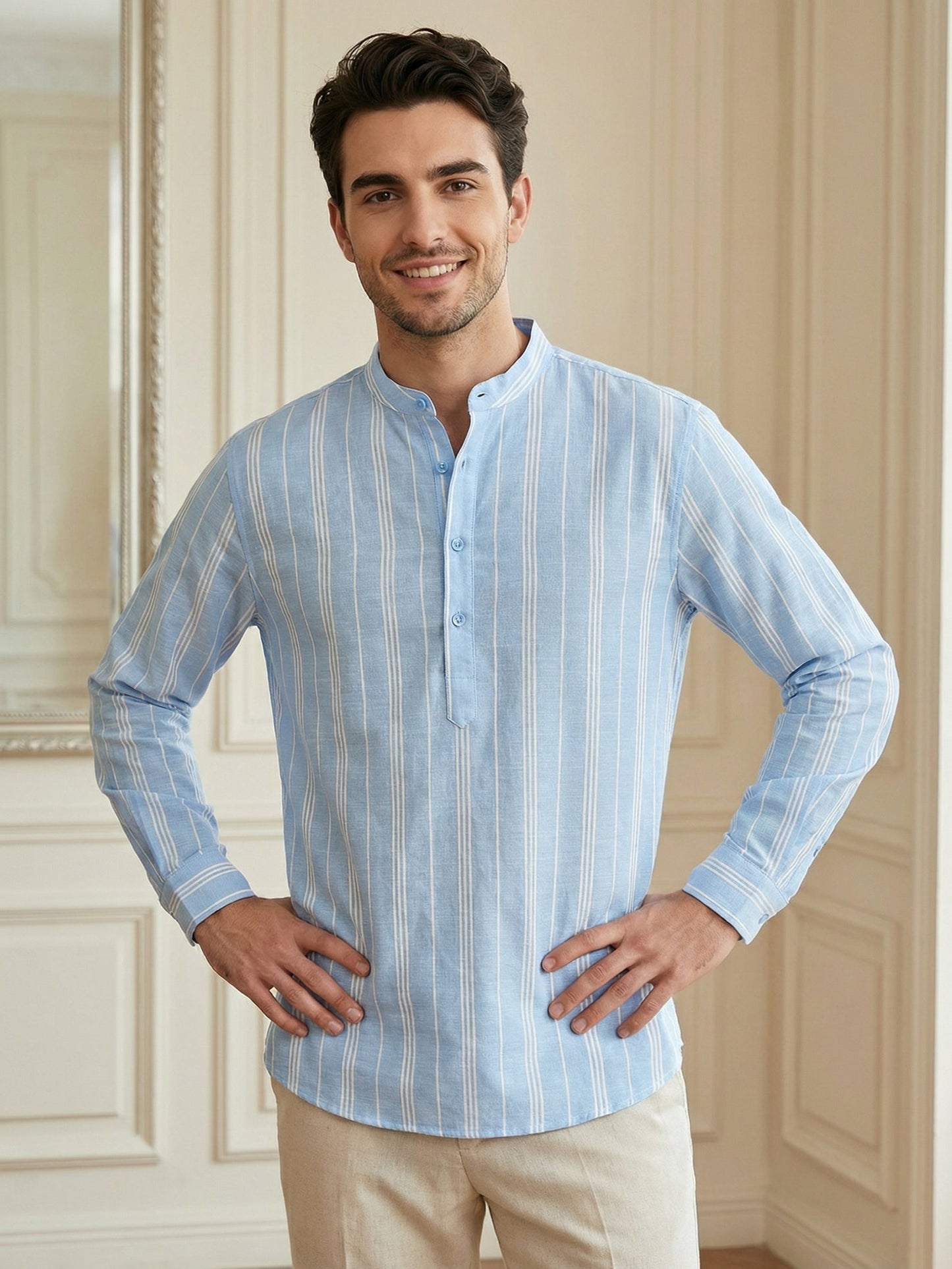 Stripe Pattern Cotton Blend Ethnic Kurta ( 65SK 5485Blue ) [FF] [K-13]