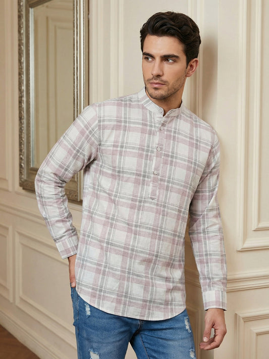 Men Classic Check Design Short Kurta ( 65SK 5486Pink ) [FF] [K-14]