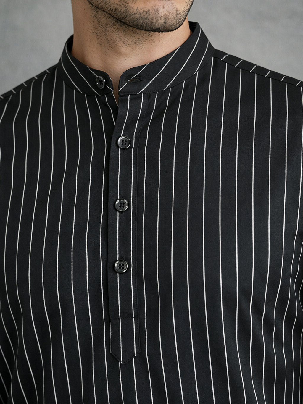 Men's Cotton Striped Short Kurta ( 65SK 5488Black ) [FF] [A-14]