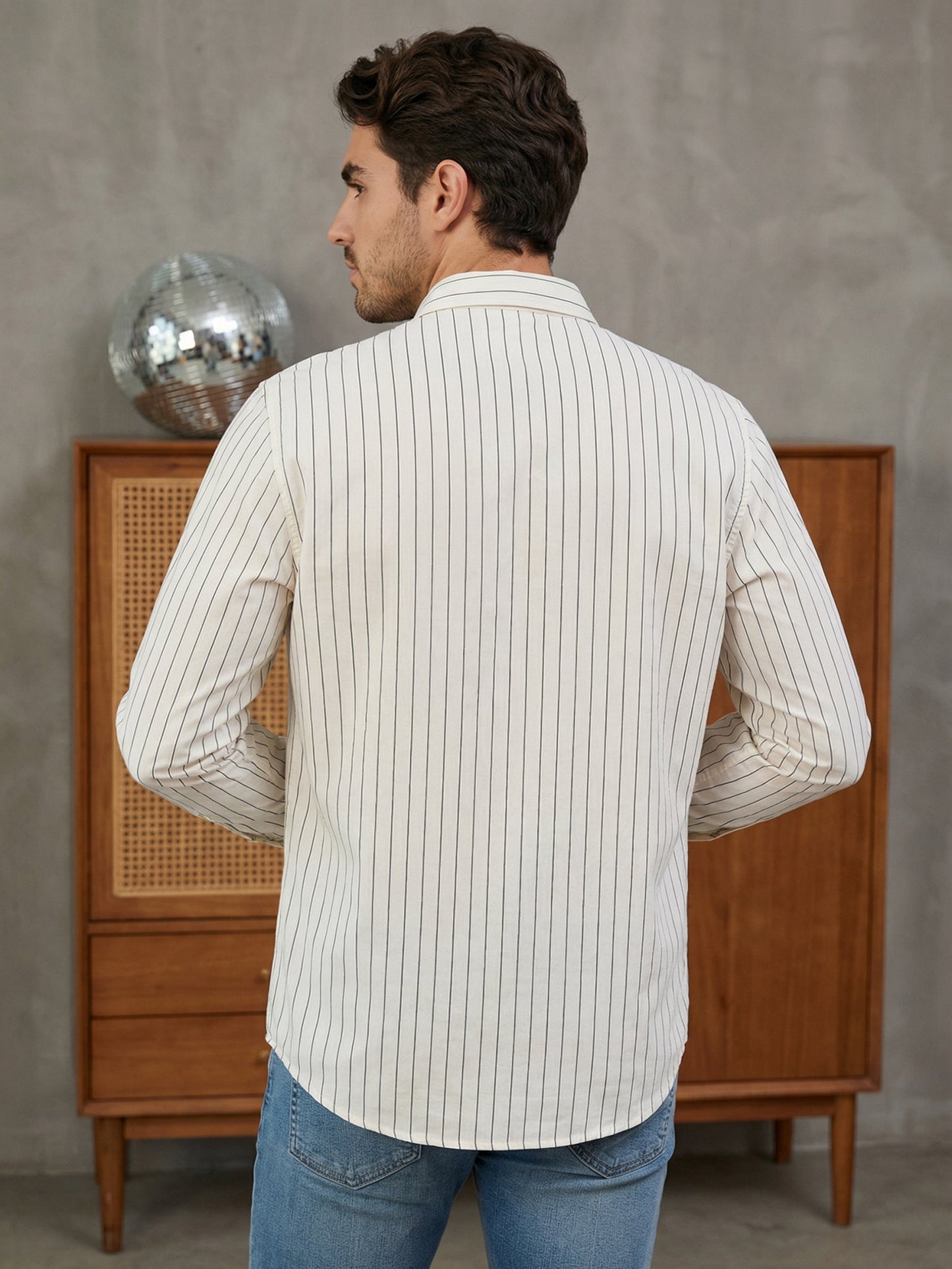 Men's Cotton Striped Short Kurta ( 65SK 5488White ) [FF] [A-14]
