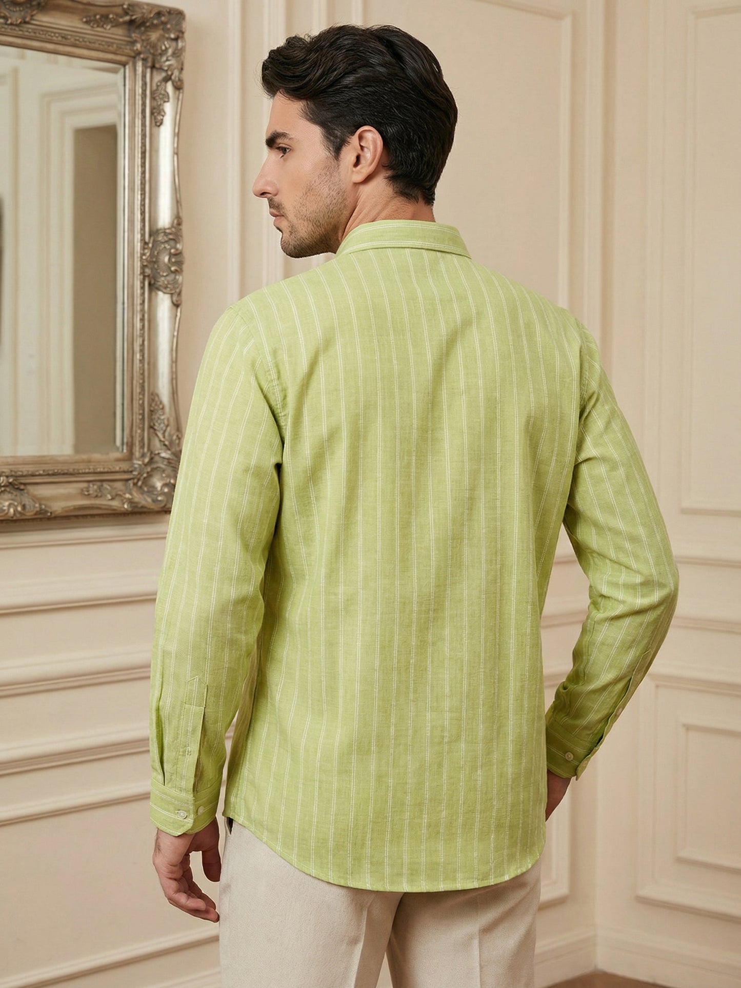 Men Striped Cotton Blend Short Kurta ( 65SK 5495Green ) [FF] [K-14]