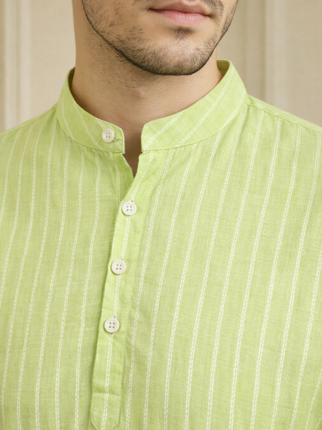 Men Striped Cotton Blend Short Kurta ( 65SK 5495Green ) [FF] [K-14]