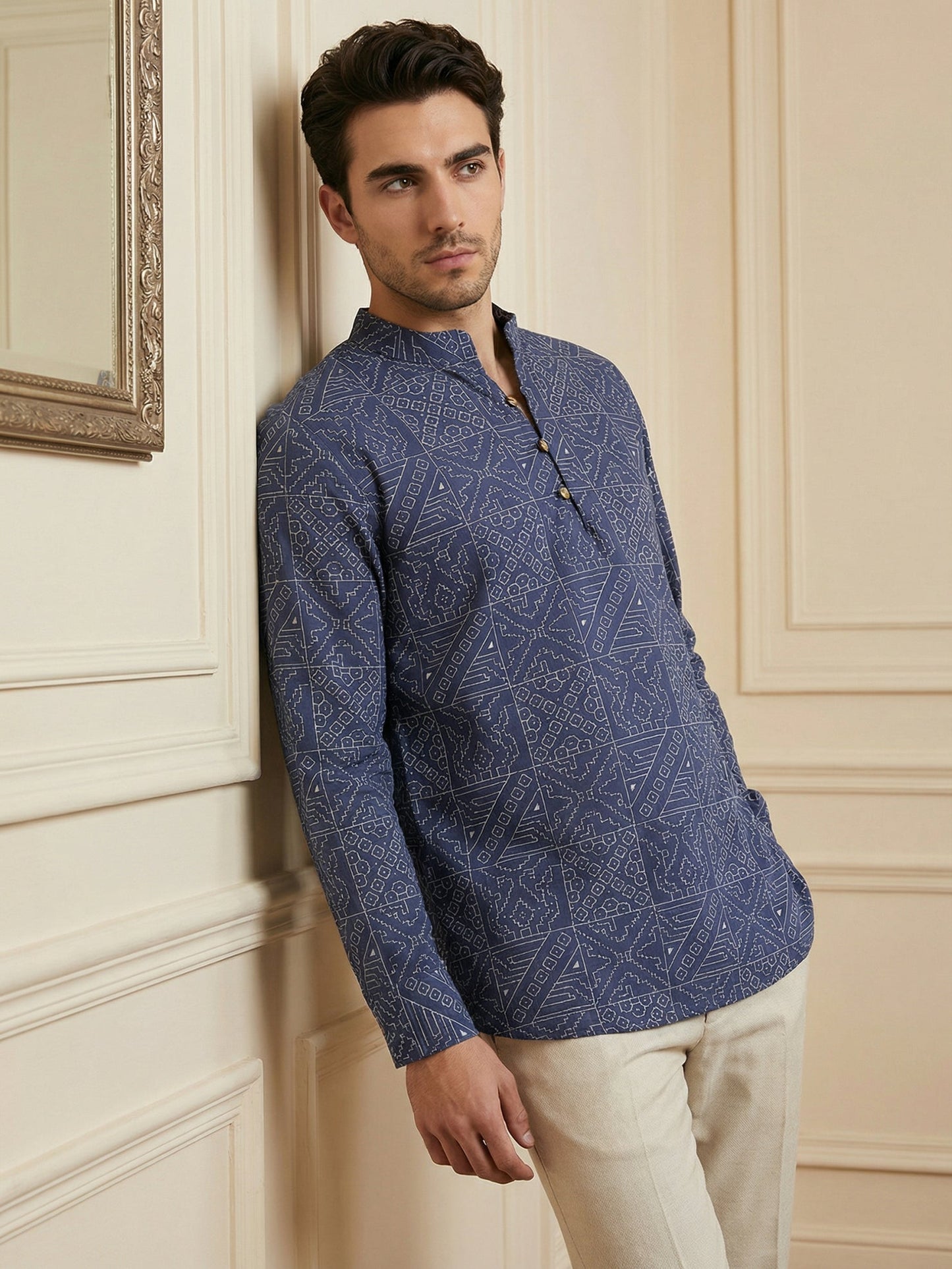 Stylish Printed Cotton Blend Kurta for Men ( 65SK 5522Navy ) [FF] [A-14]
