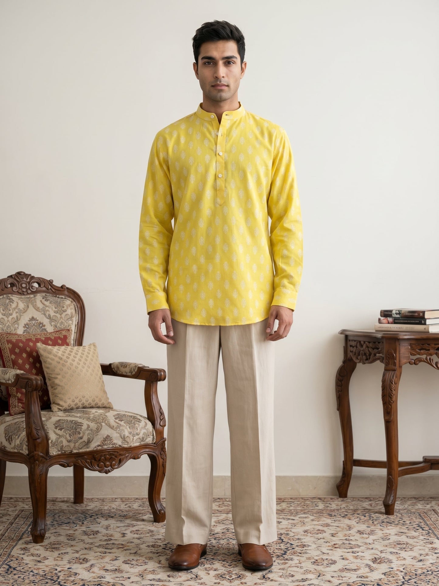 Cotton Blend Traditional Printed Short Kurta