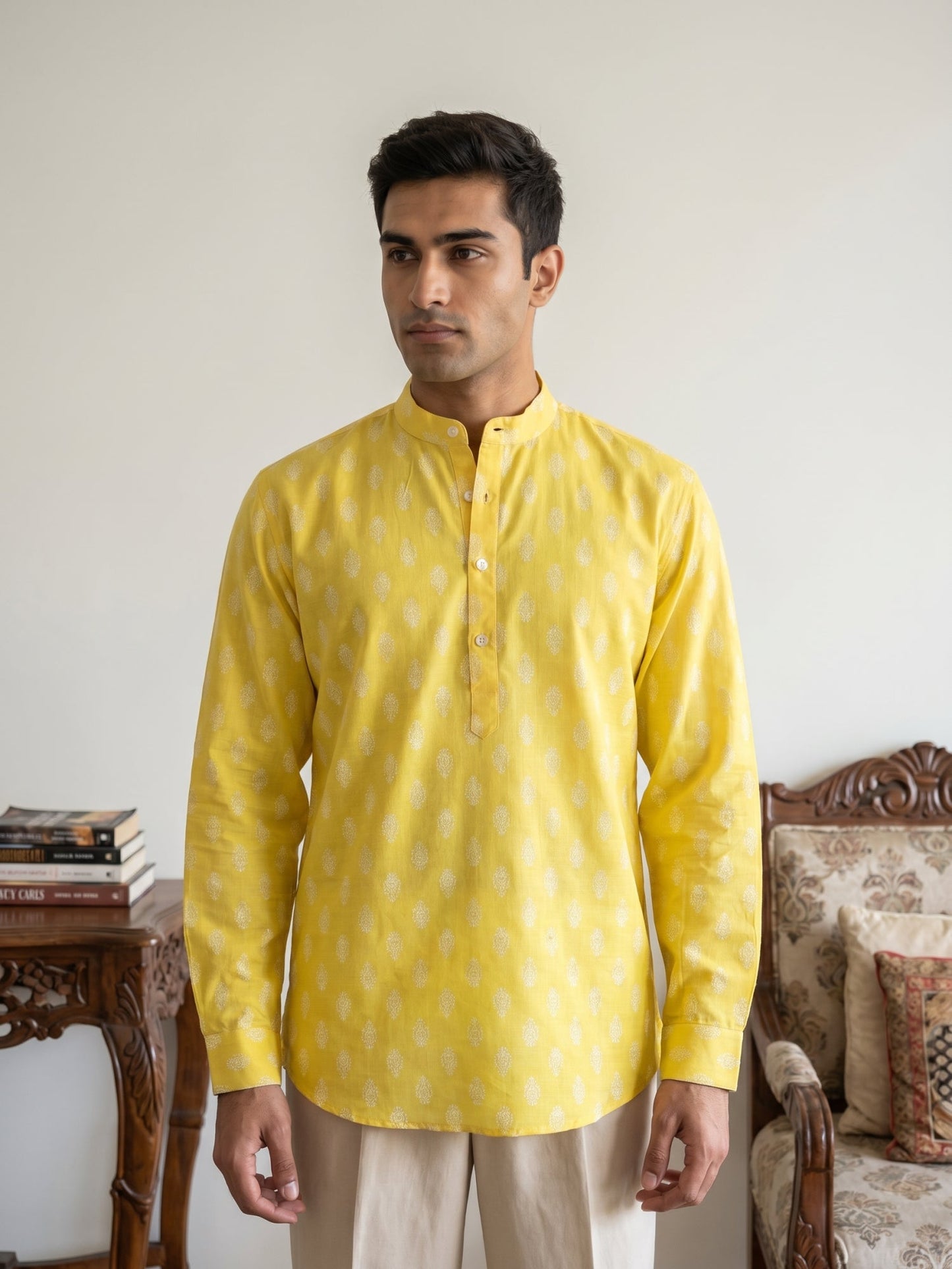 Cotton Blend Traditional Printed Short Kurta