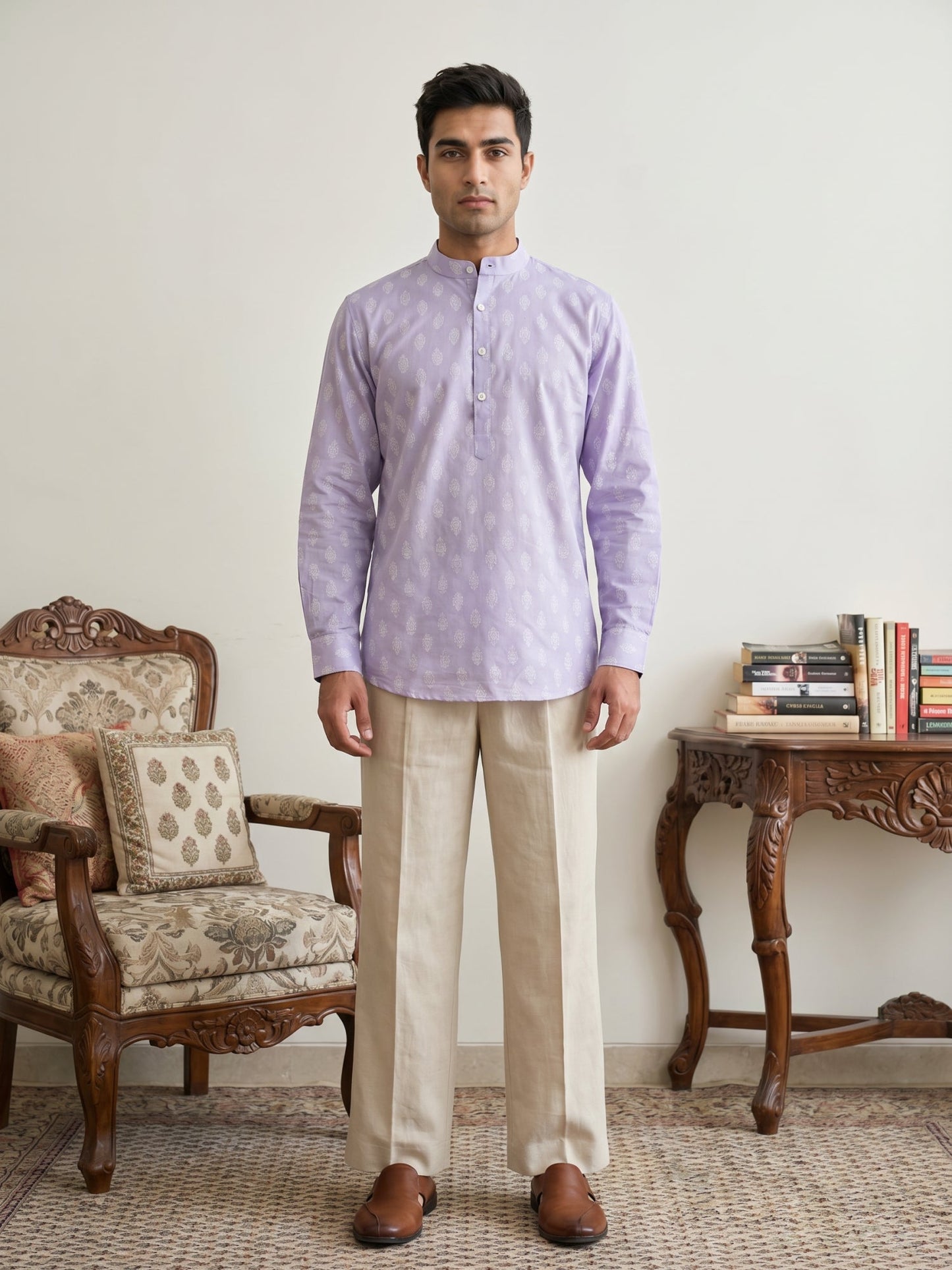 Cotton Blend Traditional Printed Short Kurta