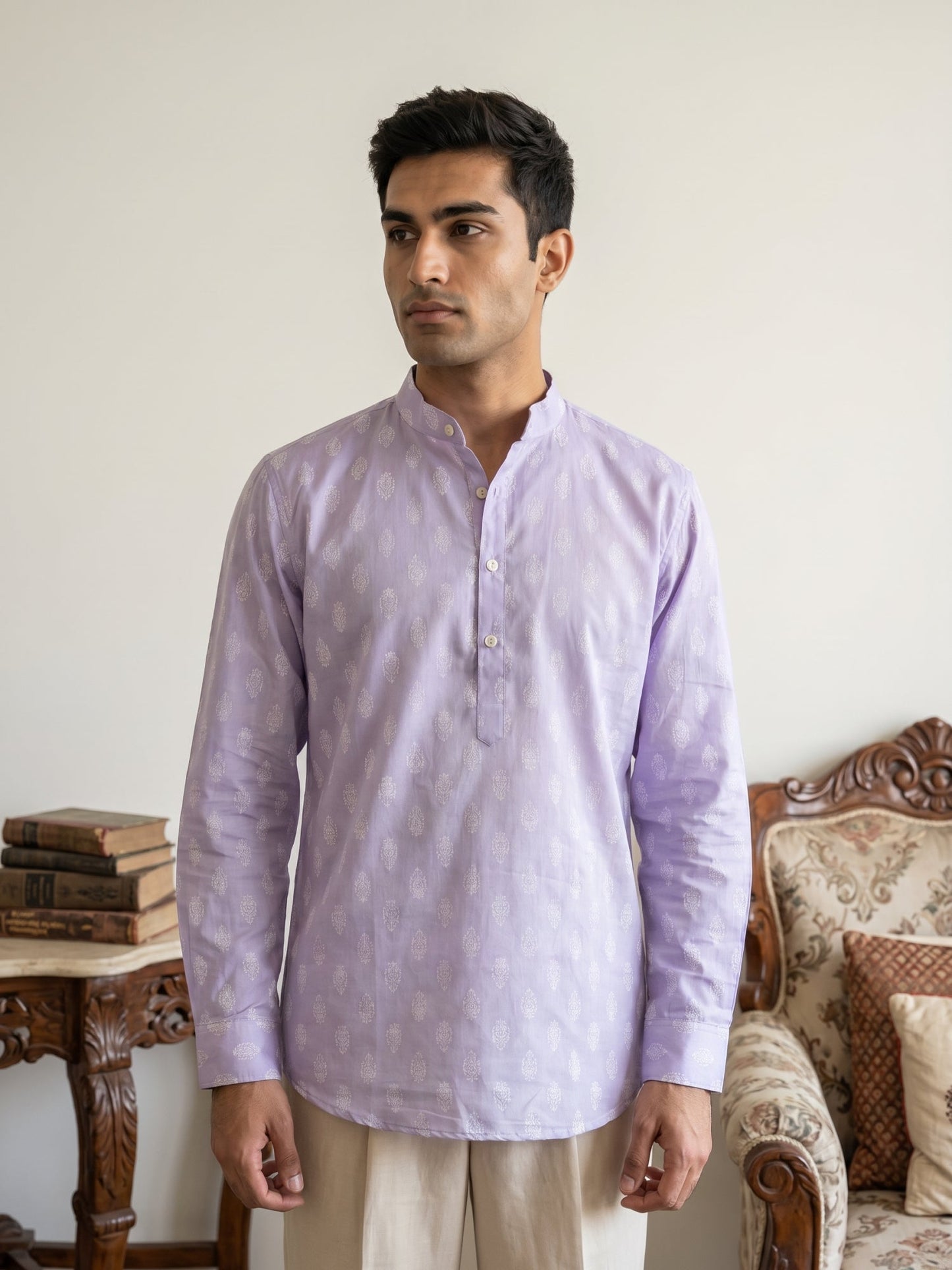 Cotton Blend Traditional Printed Short Kurta
