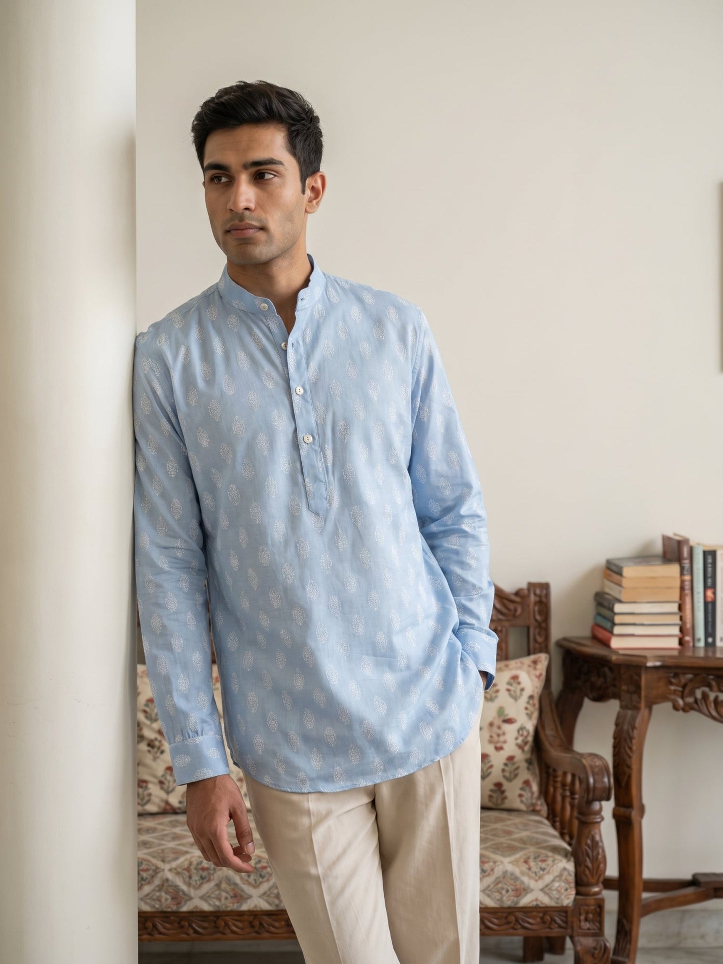 Cotton Blend Traditional Printed Short Kurta